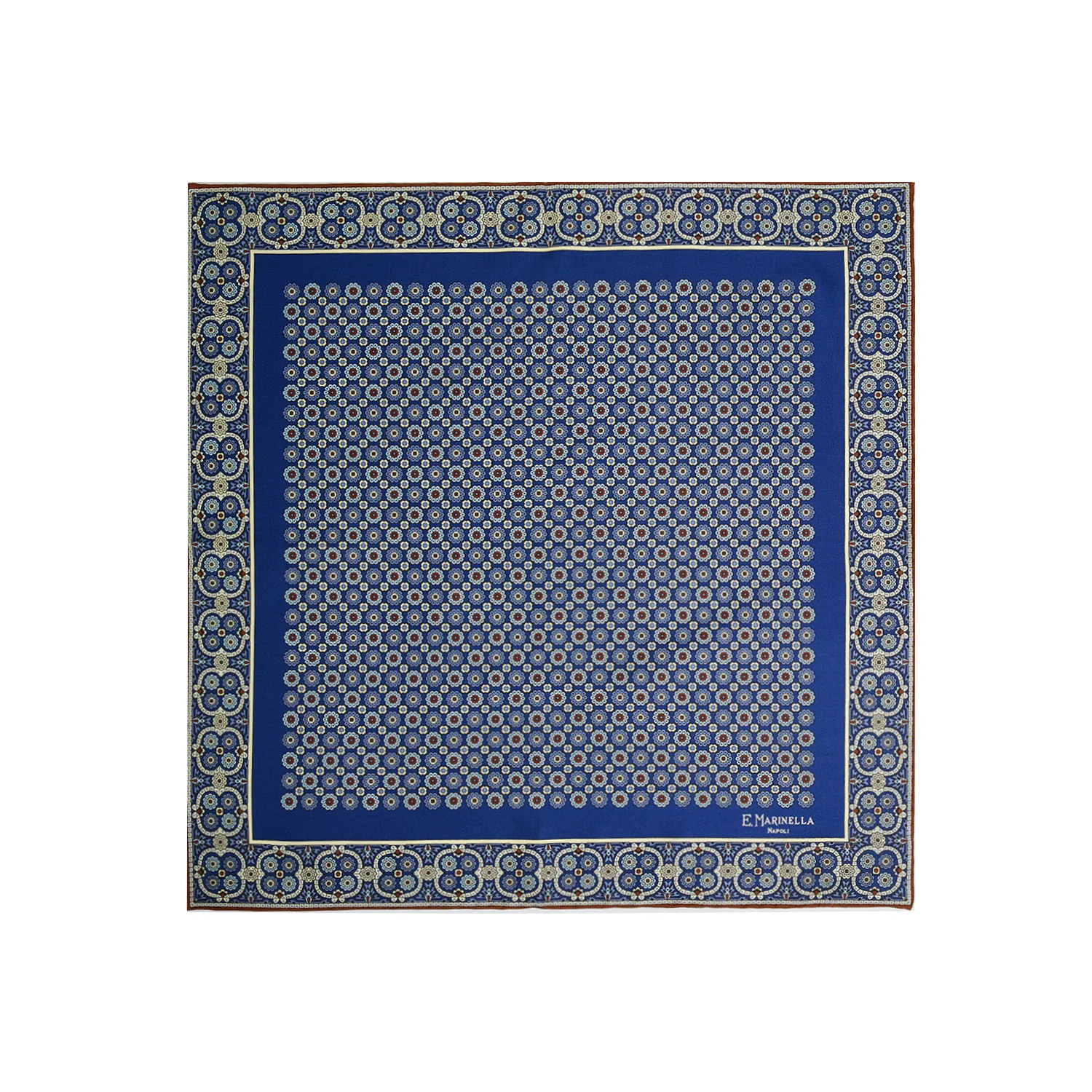 BLUE HAND-PRINTED SILK POCKET SQUARE