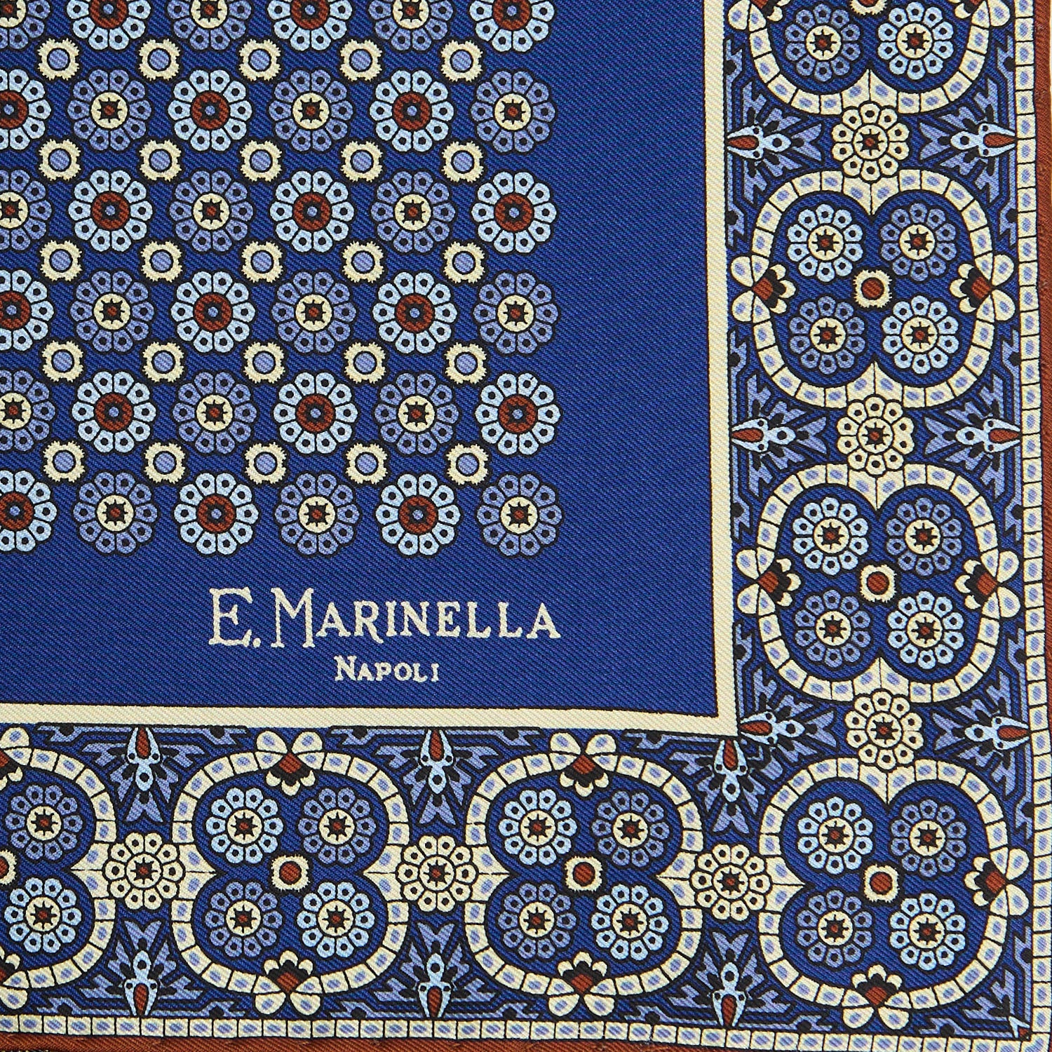 BLUE HAND-PRINTED SILK POCKET SQUARE - Image 3