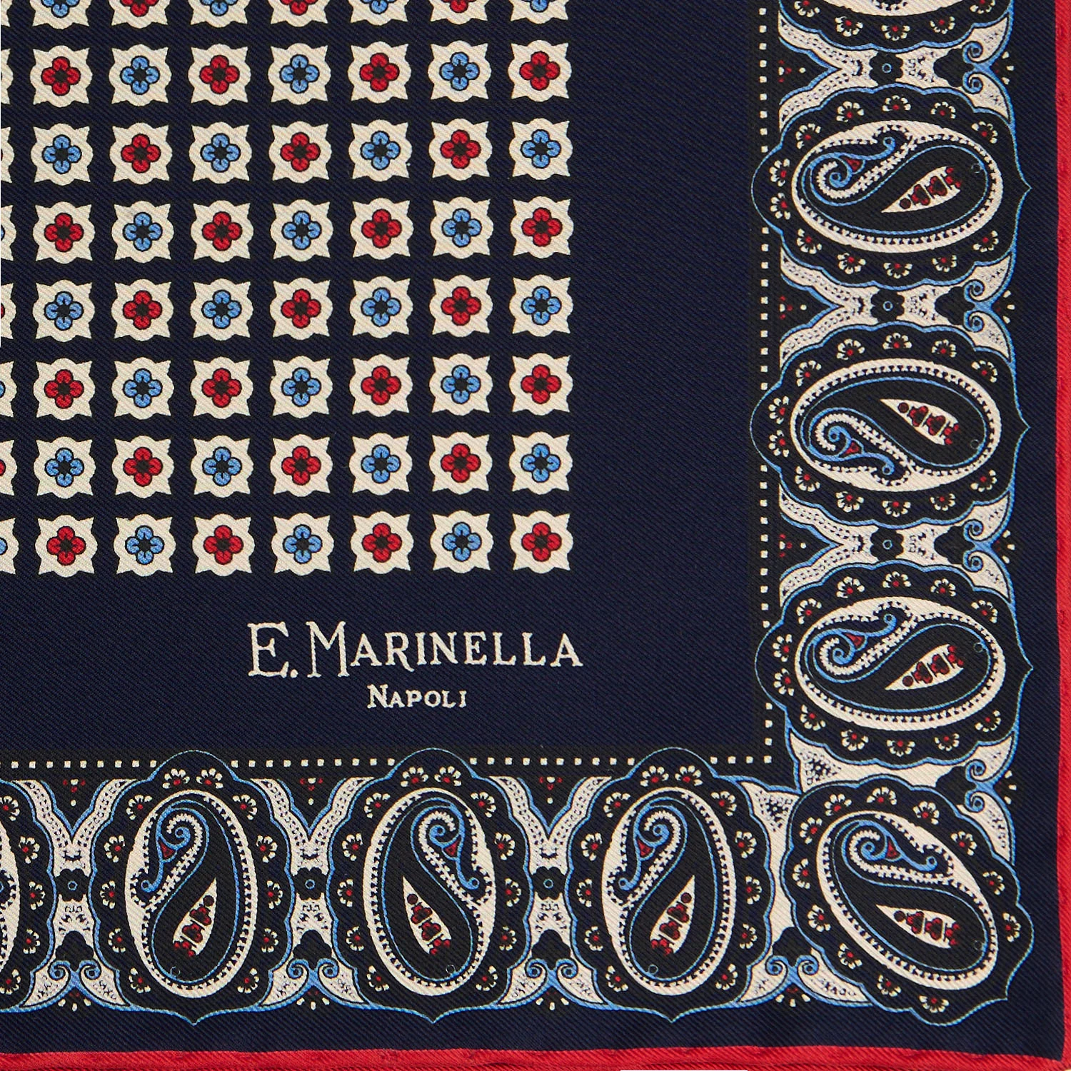 DARK BLUE HAND-PRINTED SILK POCKET SQUARE - Image 3