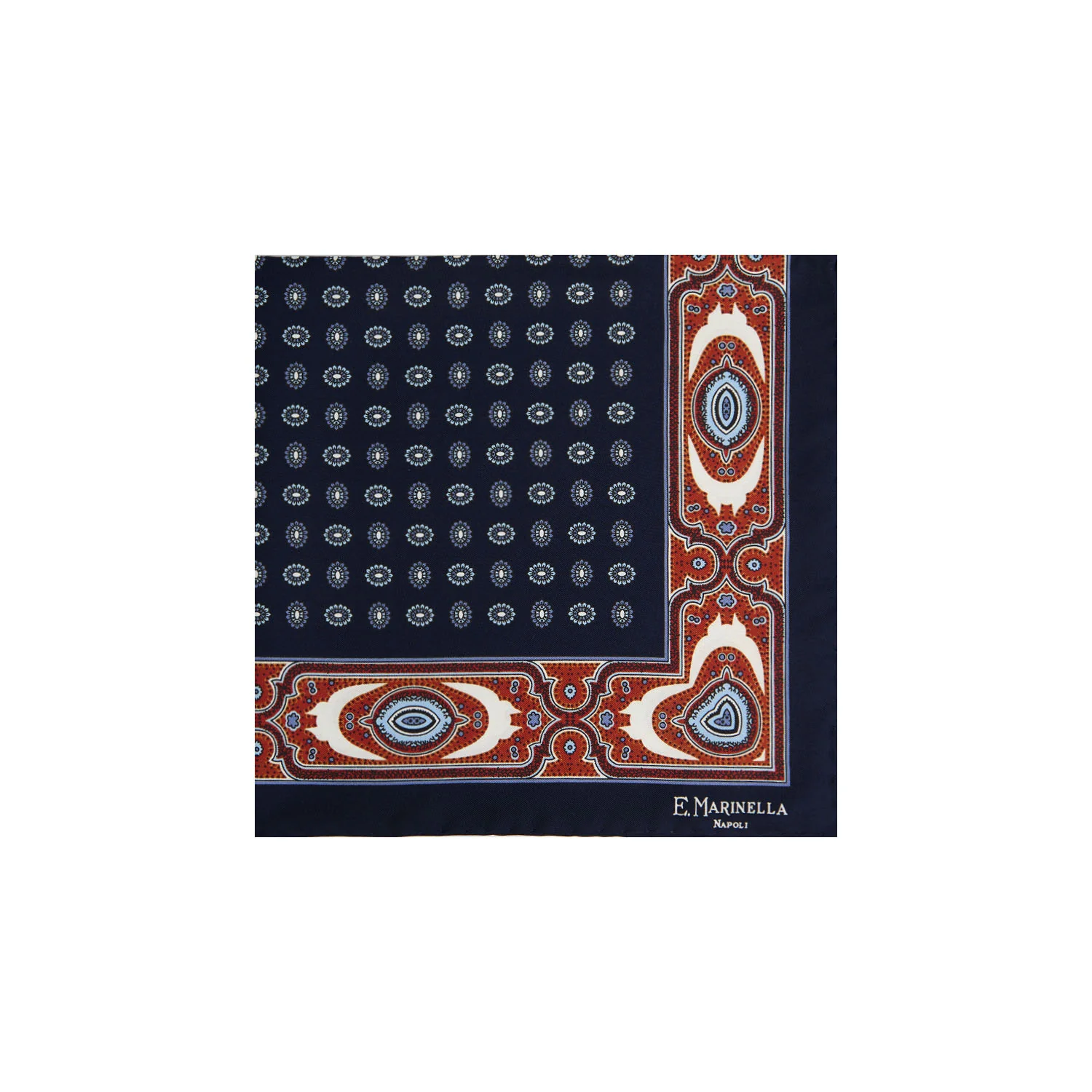 DARK BLUE HAND-PRINTED SILK POCKET SQUARE - Image 2