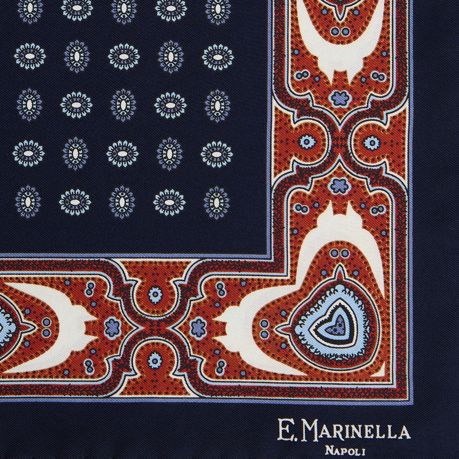 DARK BLUE HAND-PRINTED SILK POCKET SQUARE - Image 3