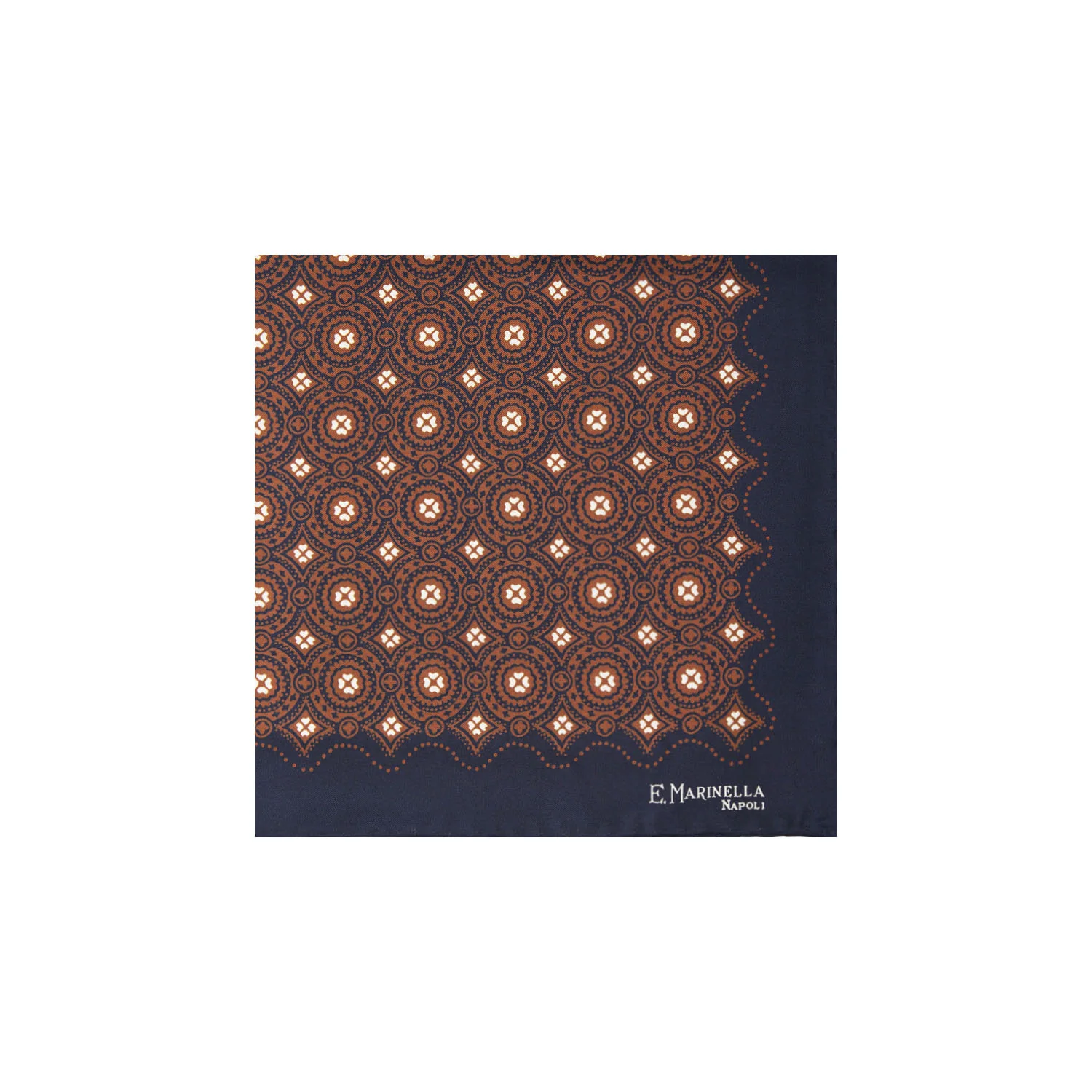 DARK BLUE HAND-PRINTED SILK POCKET SQUARE - Image 2