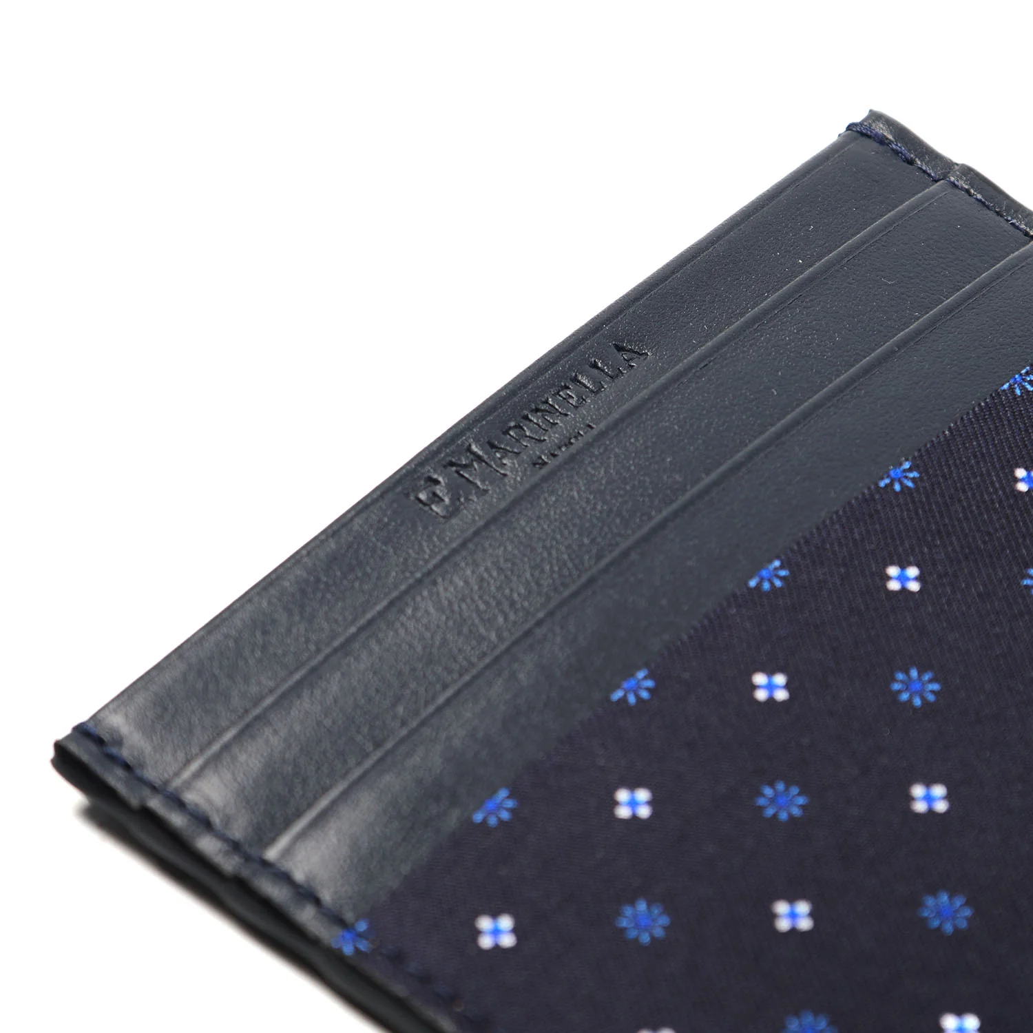 DARK BLUE LEATHER AND SILK CREDIT CARD HOLDER - Image 4