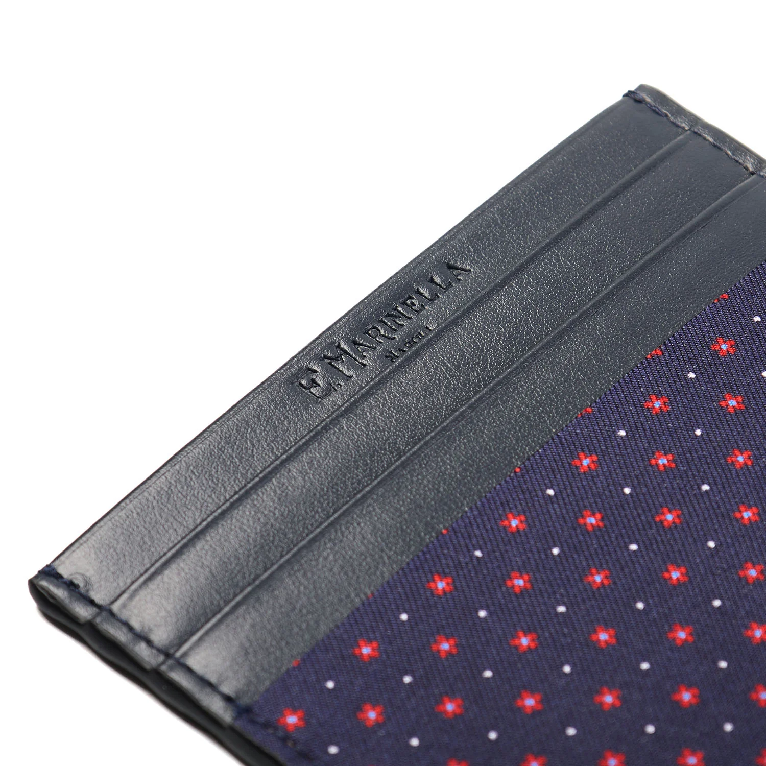 DARK BLUE LEATHER AND SILK CREDIT CARD HOLDER - Image 4