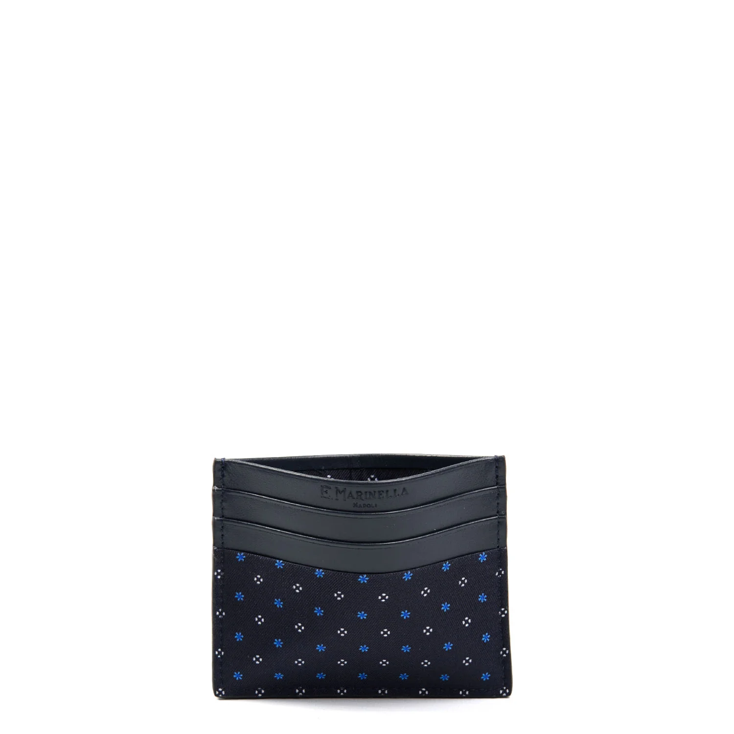 DARK BLUE LEATHER AND SILK CREDIT CARD HOLDER - Image 2