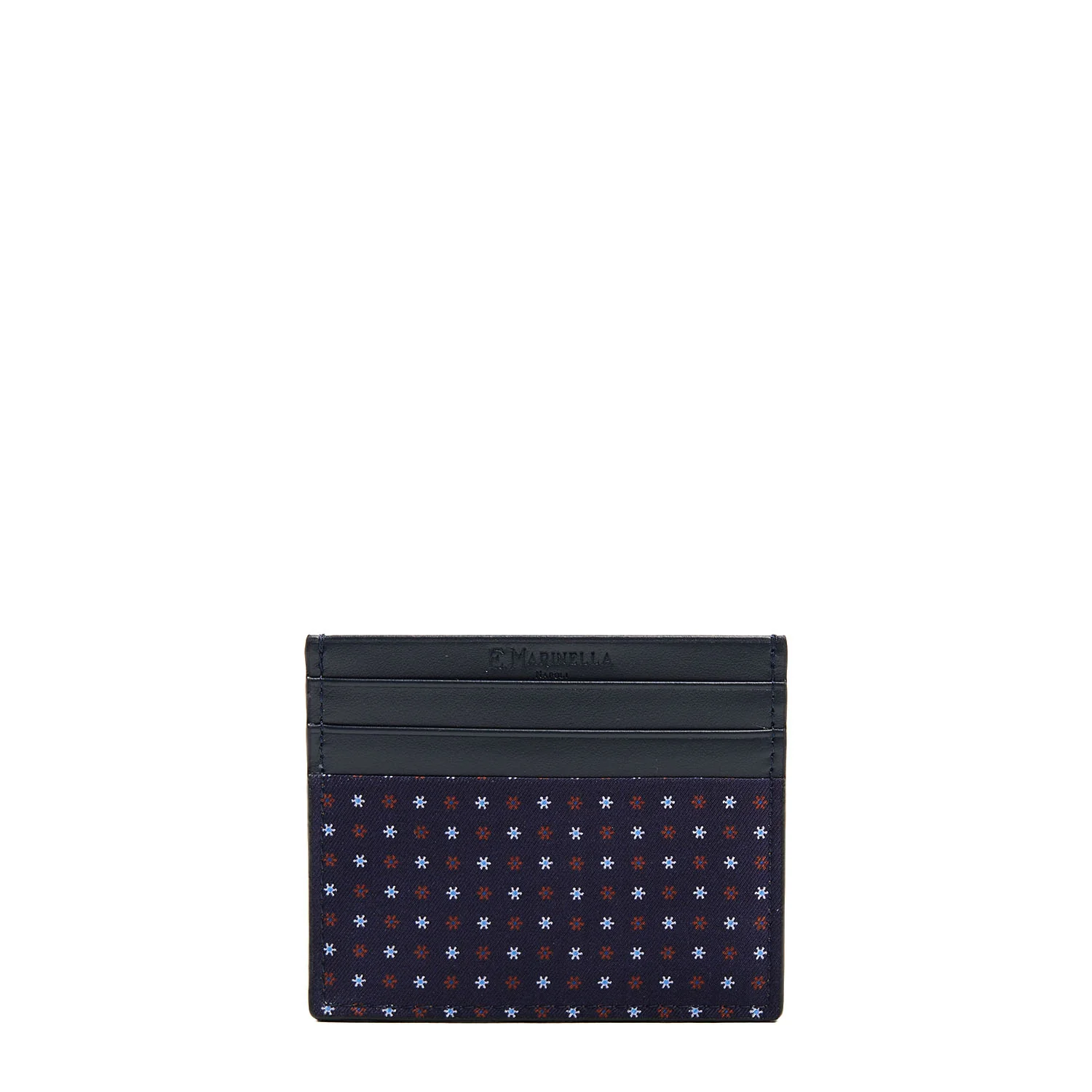 DARK BLUE LEATHER AND SILK CREDIT CARD HOLDER