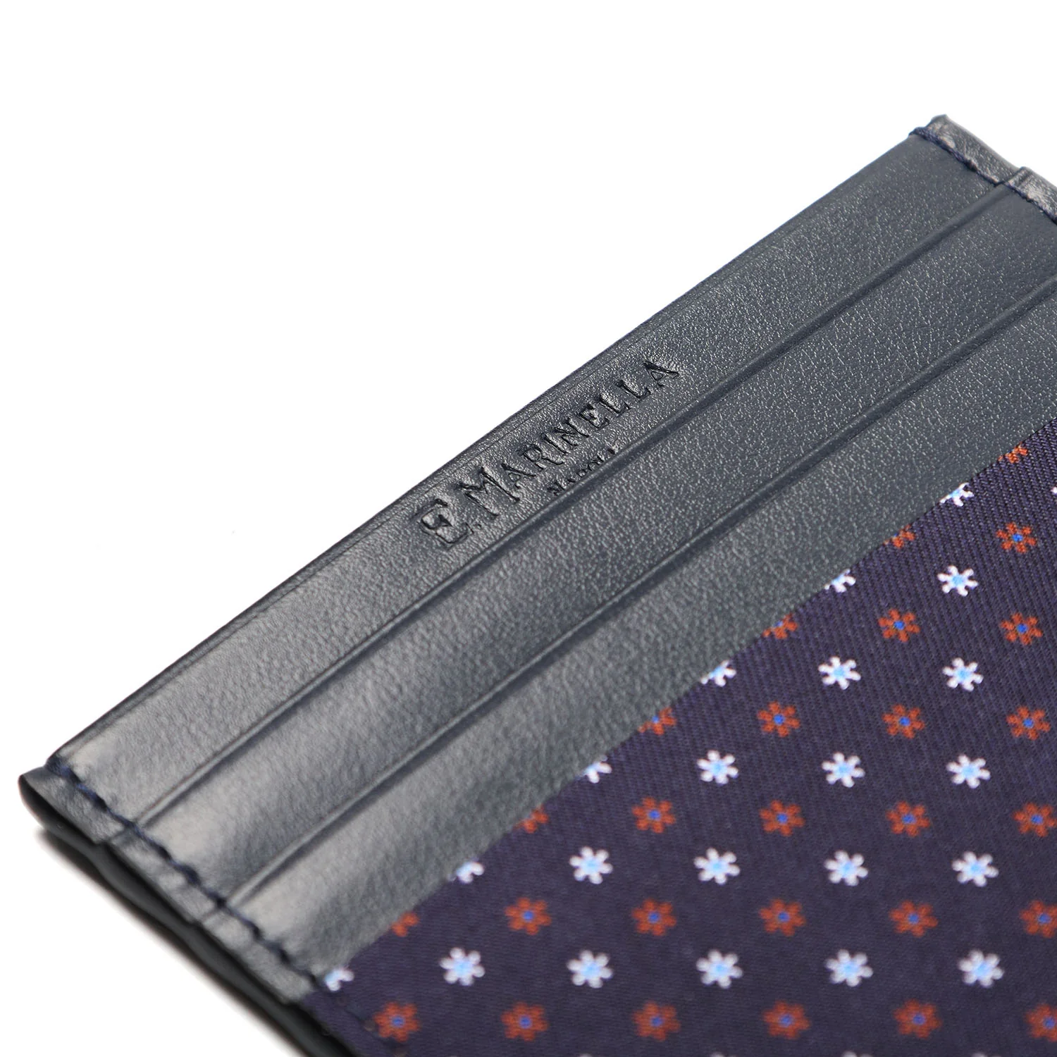 DARK BLUE LEATHER AND SILK CREDIT CARD HOLDER - Image 4