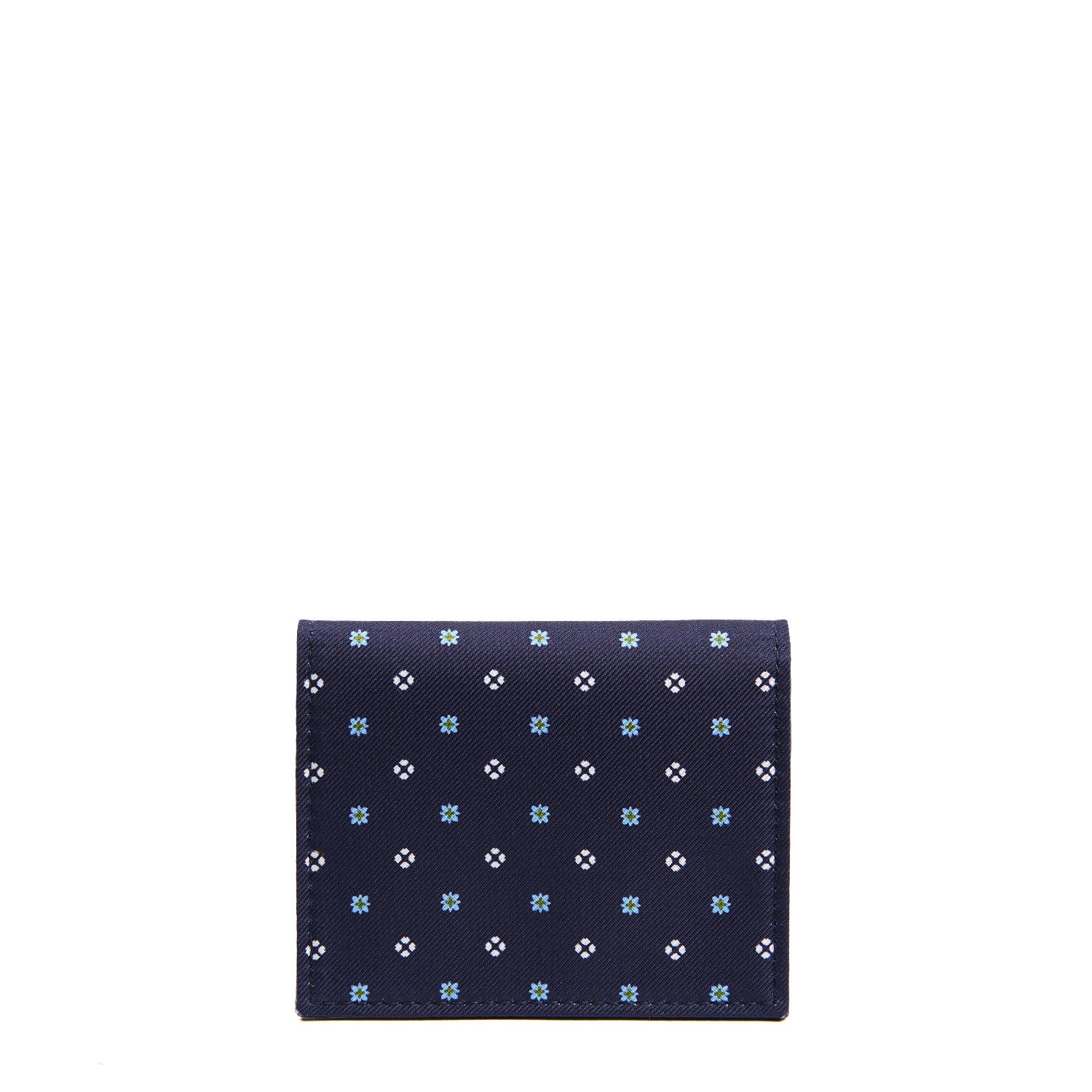 DARK BLUE SILK AND LEATHER FOLDING CARD HOLDER