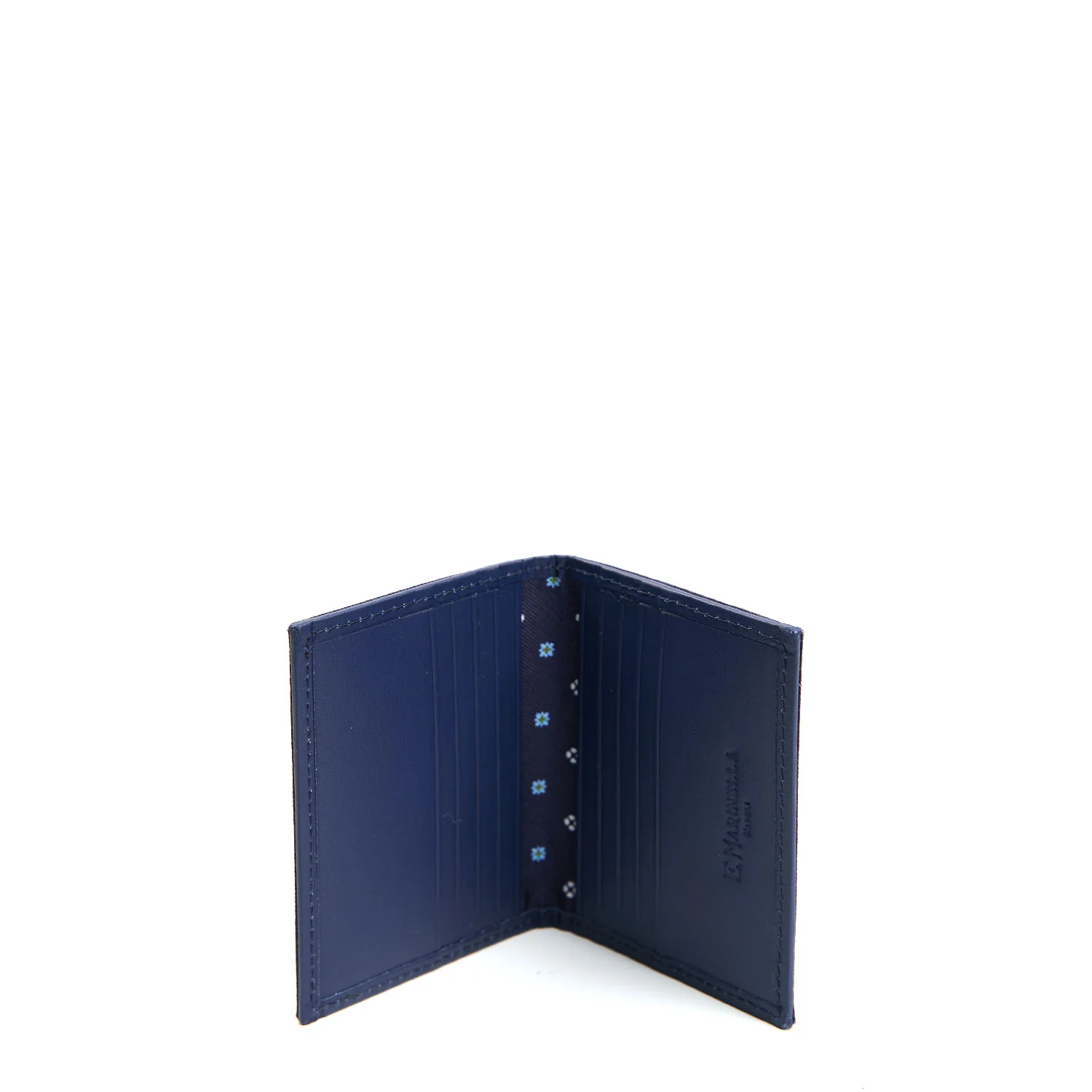 DARK BLUE SILK AND LEATHER FOLDING CARD HOLDER - Image 2