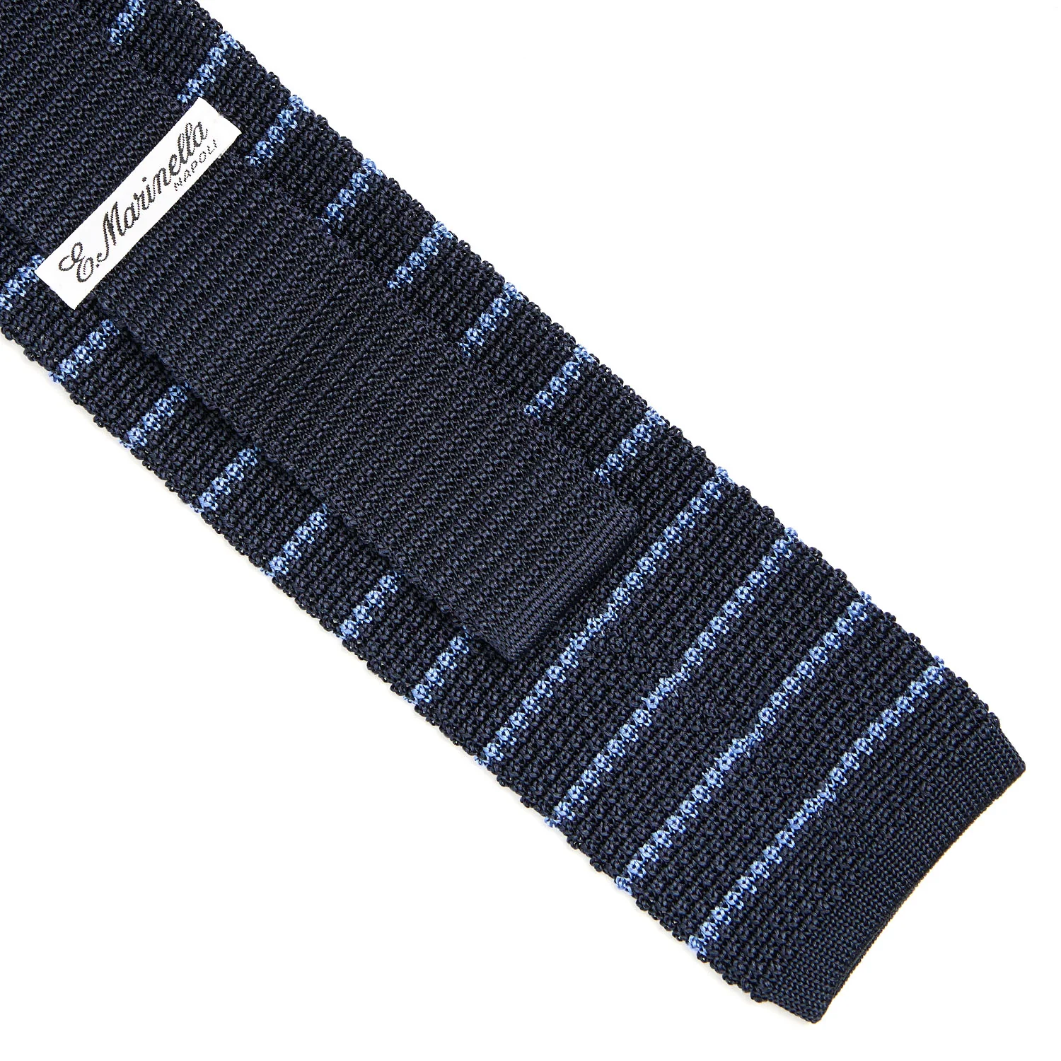 DARK BLUE SILK KNITTED TIE - Image 3