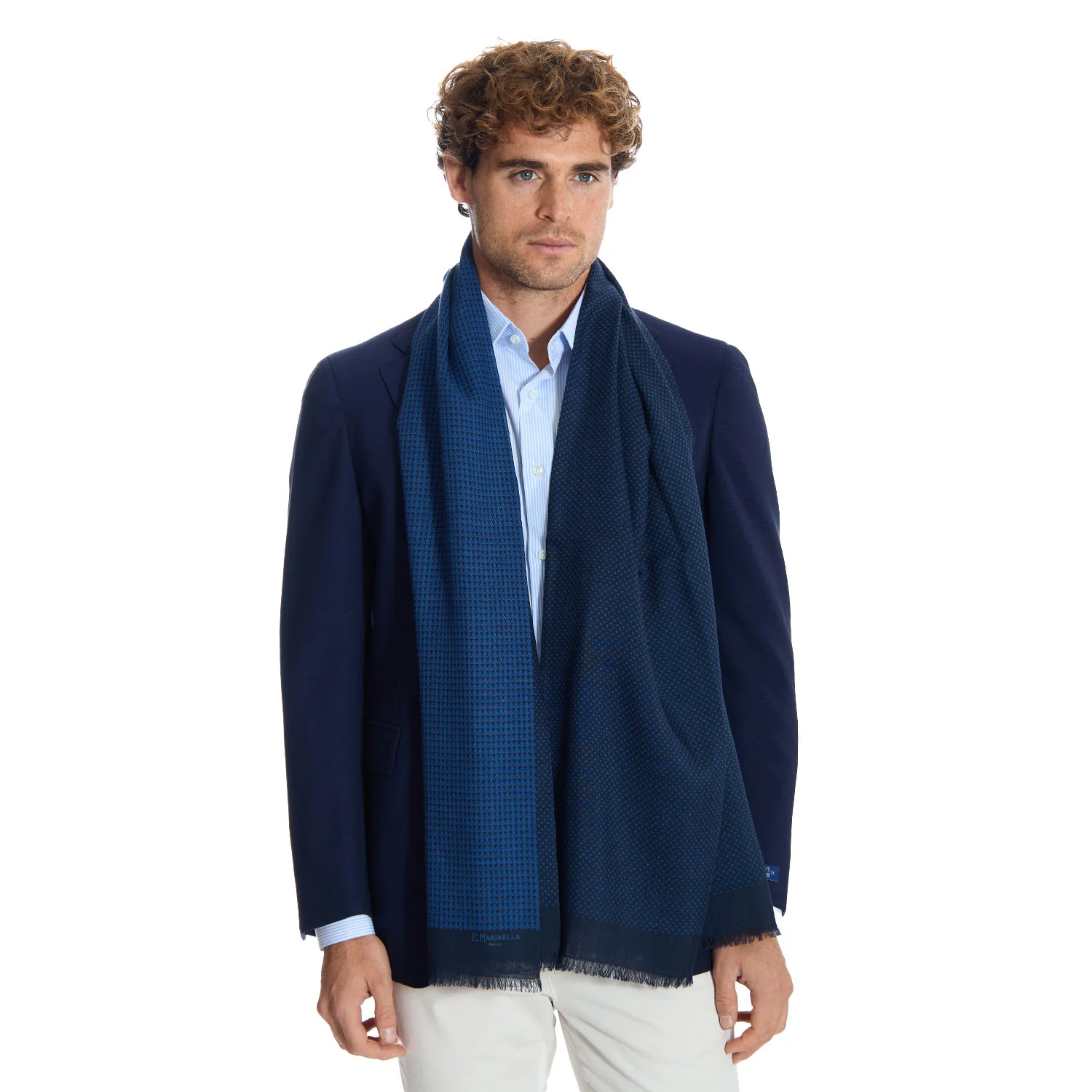 DARK BLUE WOOL AND SILK SCARF - Image 2