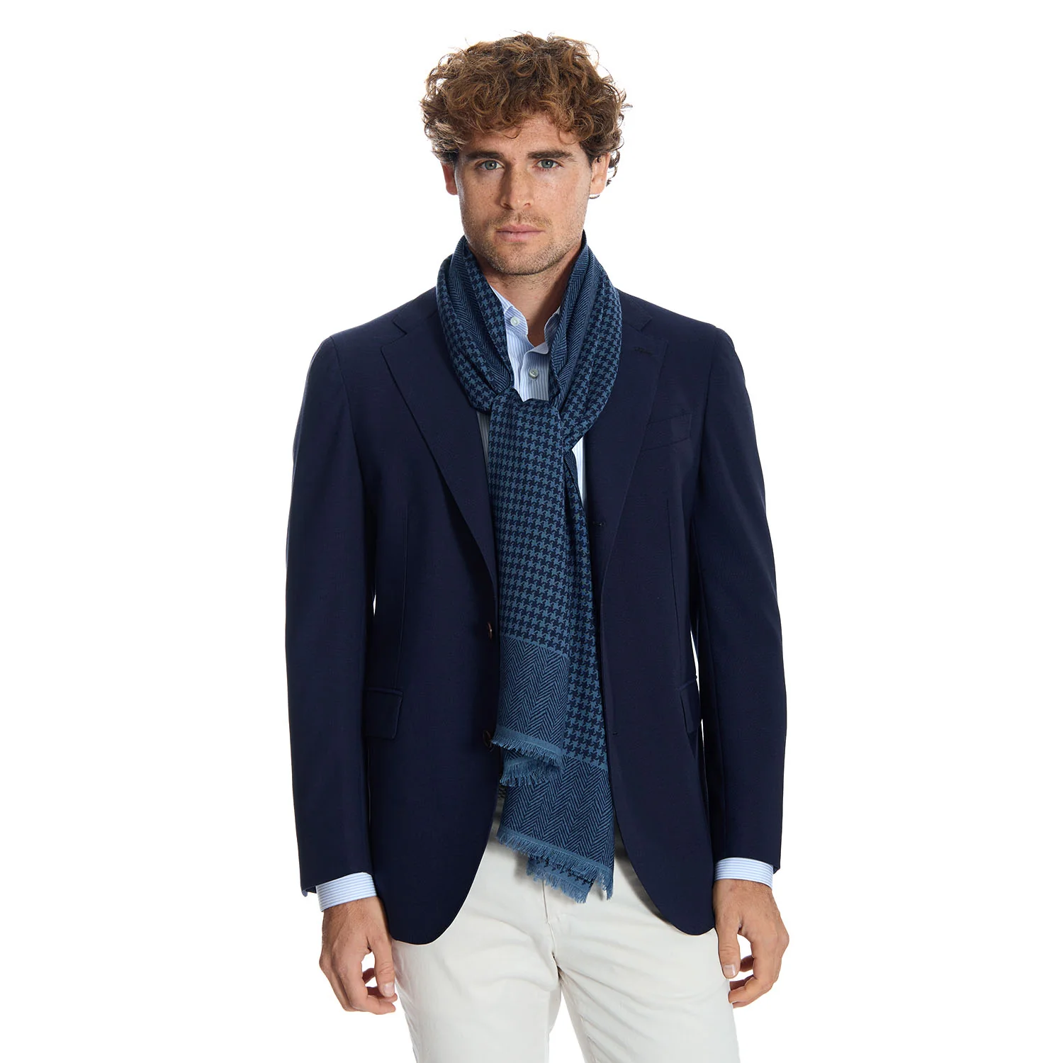 DARK BLUE WOOL AND SILK SCARF - Image 2