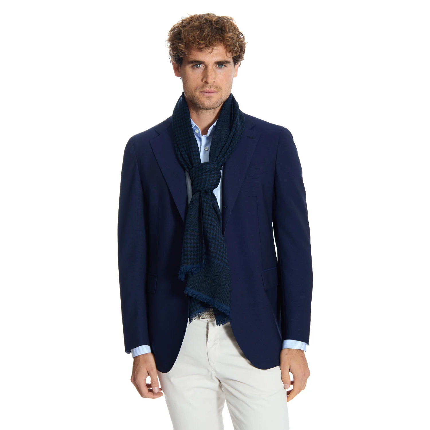 DARK BLUE WOOL AND SILK SCARF - Image 2