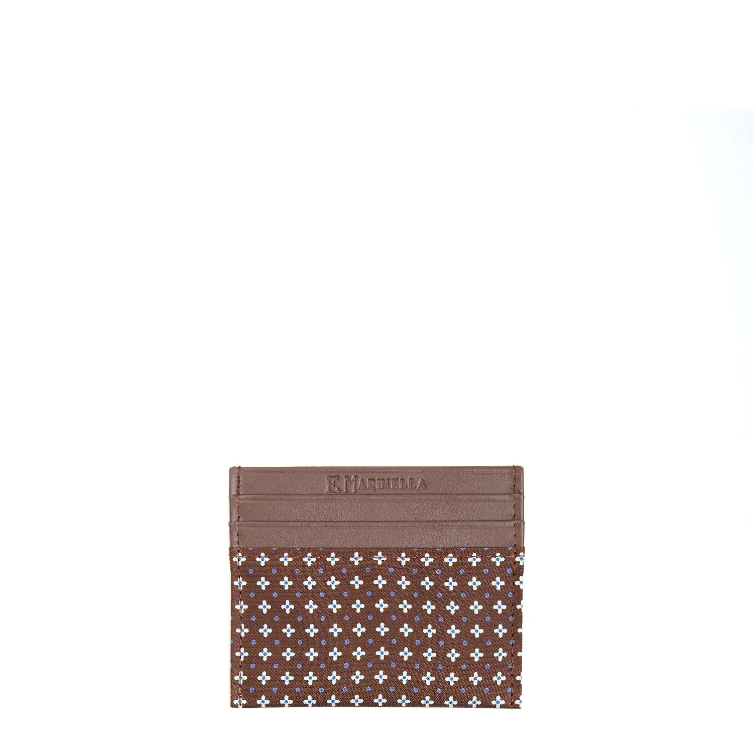 DARK BROWN LEATHER AND SILK CREDIT CARD HOLDER