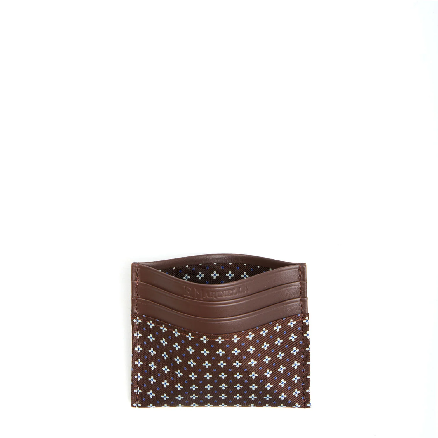DARK BROWN LEATHER AND SILK CREDIT CARD HOLDER - Image 2
