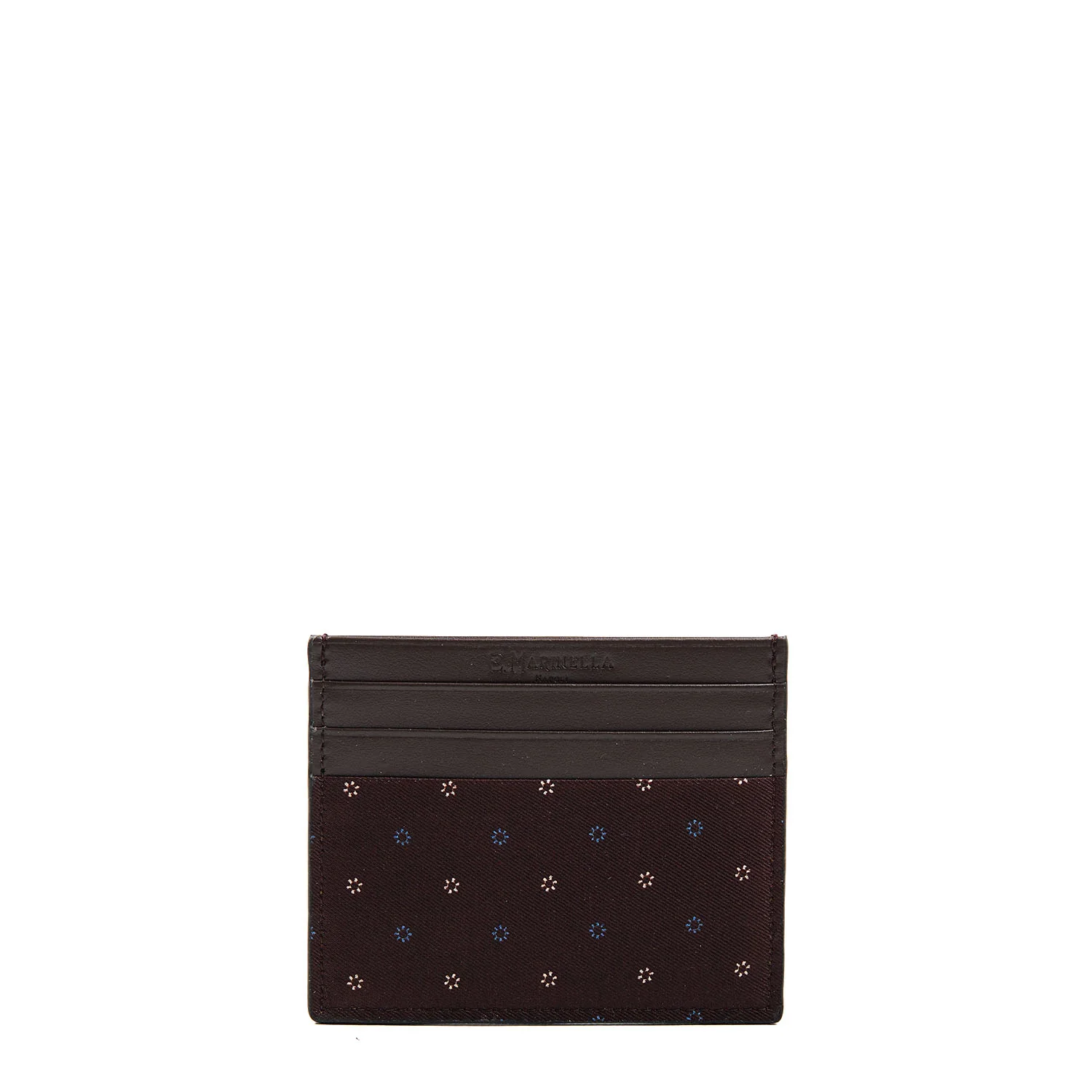 DARK BROWN LEATHER AND SILK CREDIT CARD HOLDER