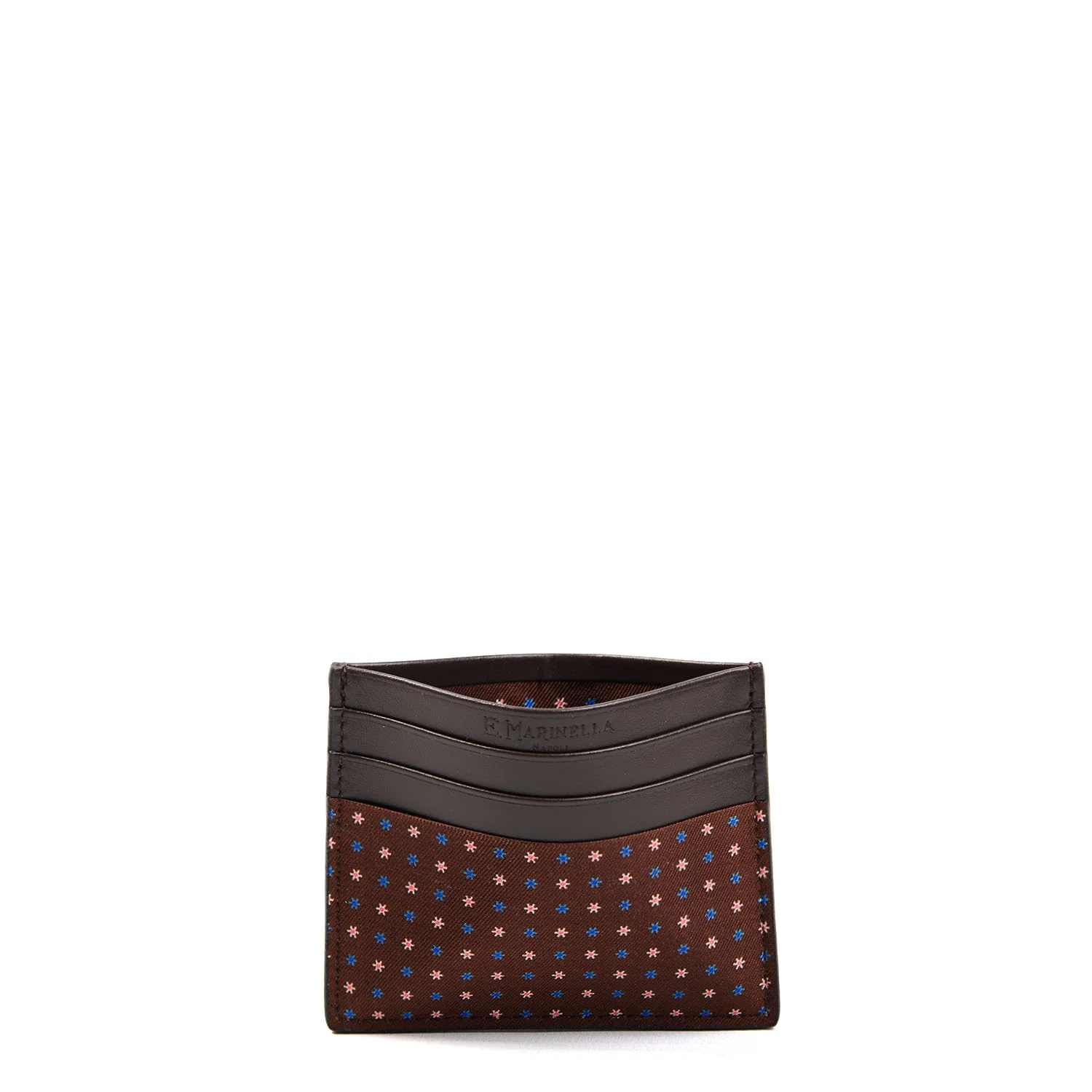 DARK BROWN LEATHER AND SILK CREDIT CARD HOLDER - Image 2
