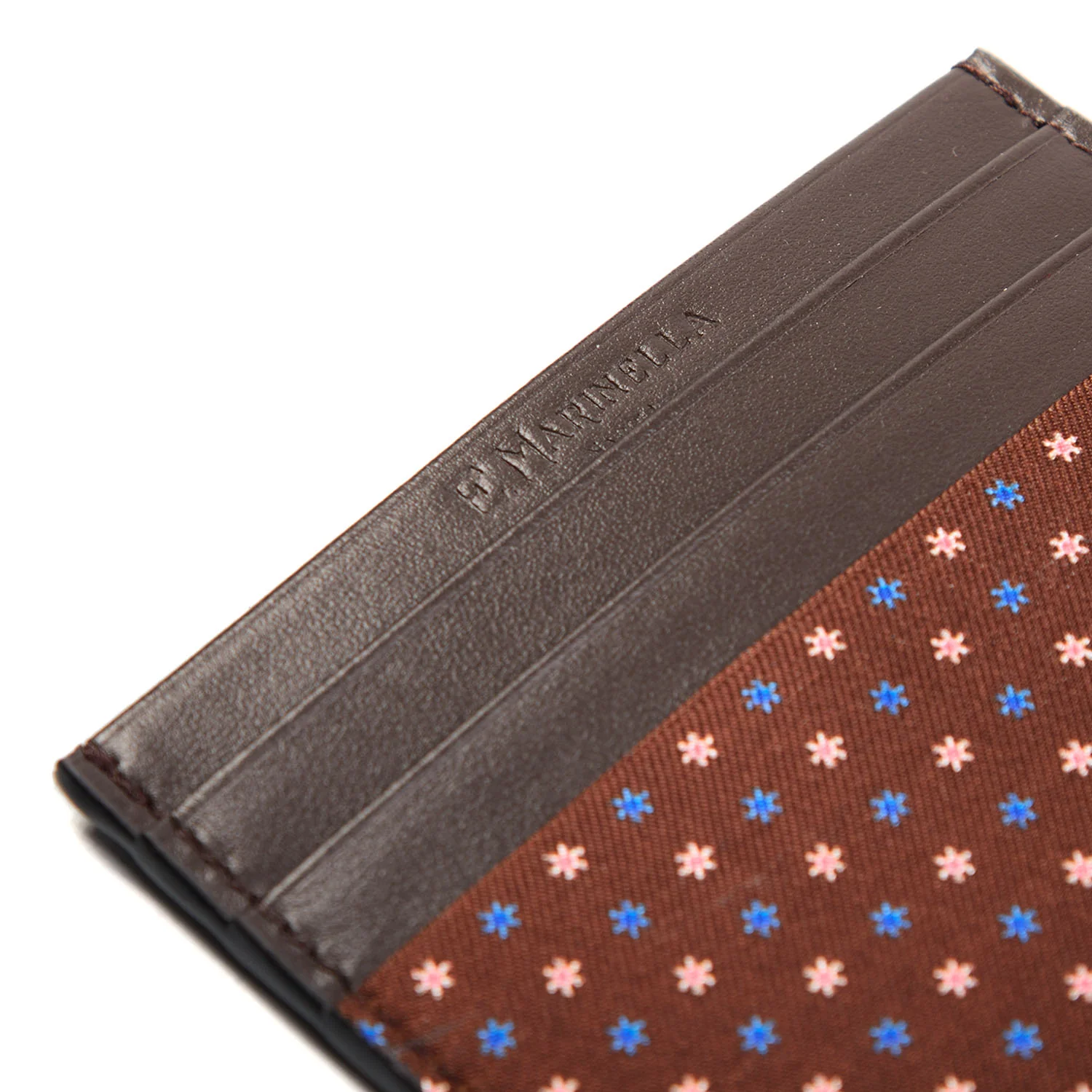 DARK BROWN LEATHER AND SILK CREDIT CARD HOLDER - Image 4