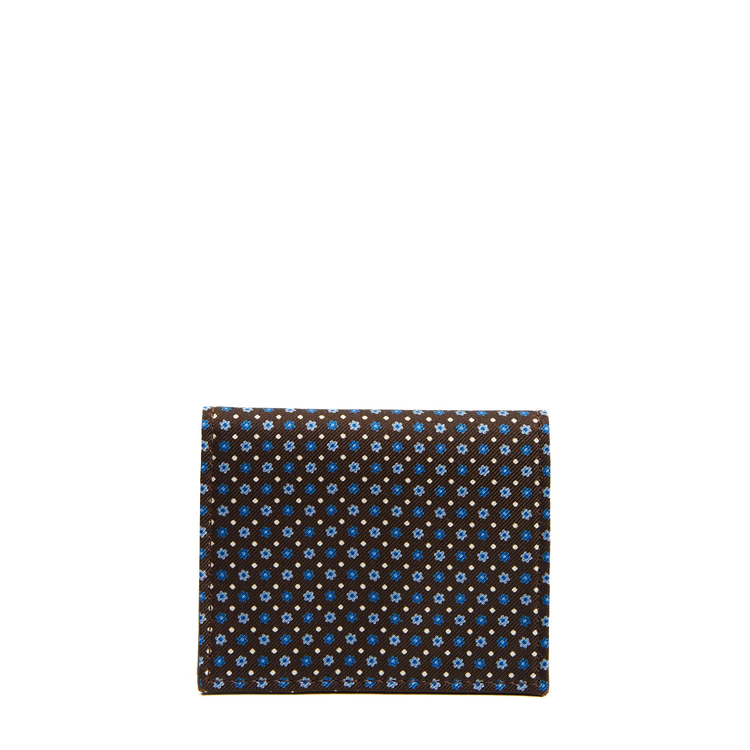 DARK BROWN SILK AND LEATHER FOLDING CARD HOLDER