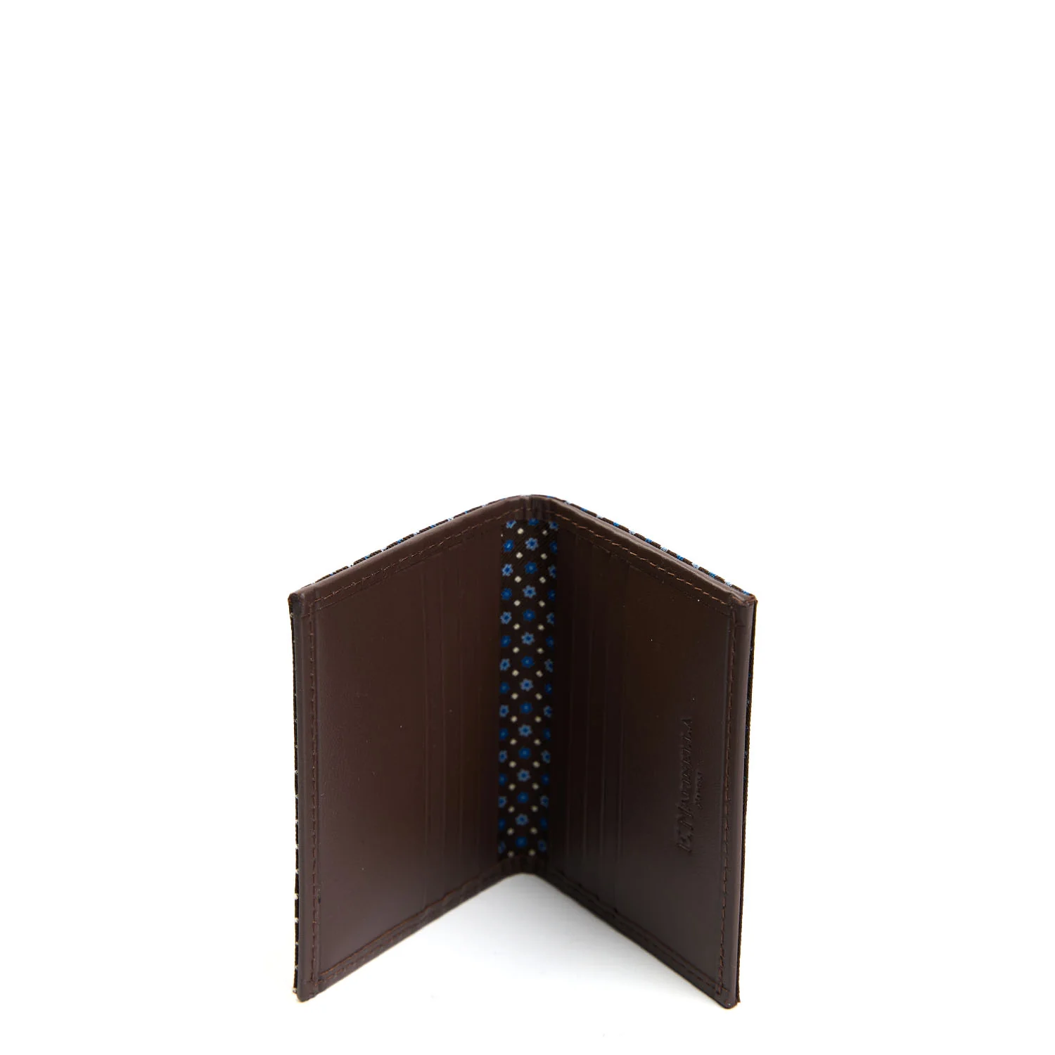 DARK BROWN SILK AND LEATHER FOLDING CARD HOLDER - Image 2