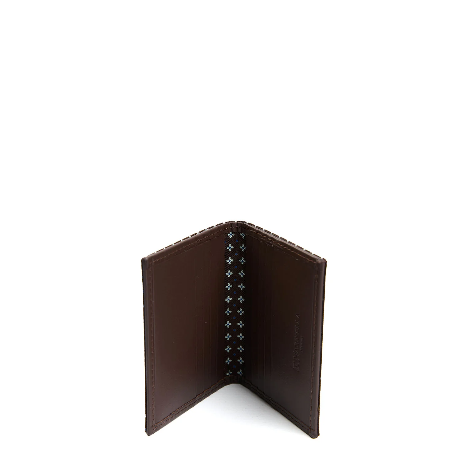 DARK BROWN SILK AND LEATHER FOLDING CARD HOLDER - Image 2