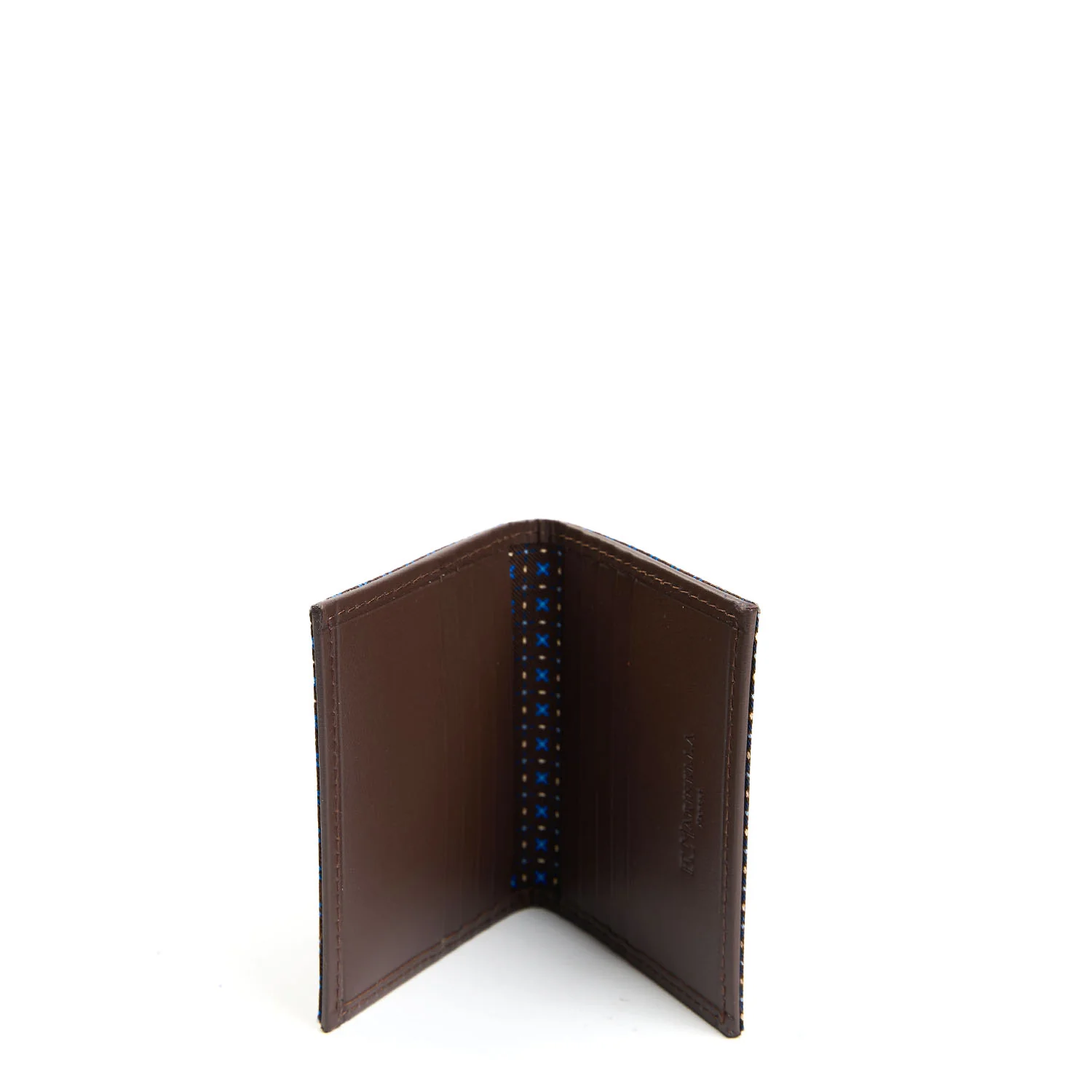 DARK BROWN SILK AND LEATHER FOLDING CARD HOLDER - Image 2