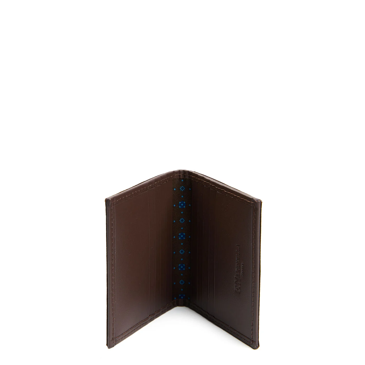 DARK BROWN SILK AND LEATHER FOLDING CARD HOLDER - Image 2