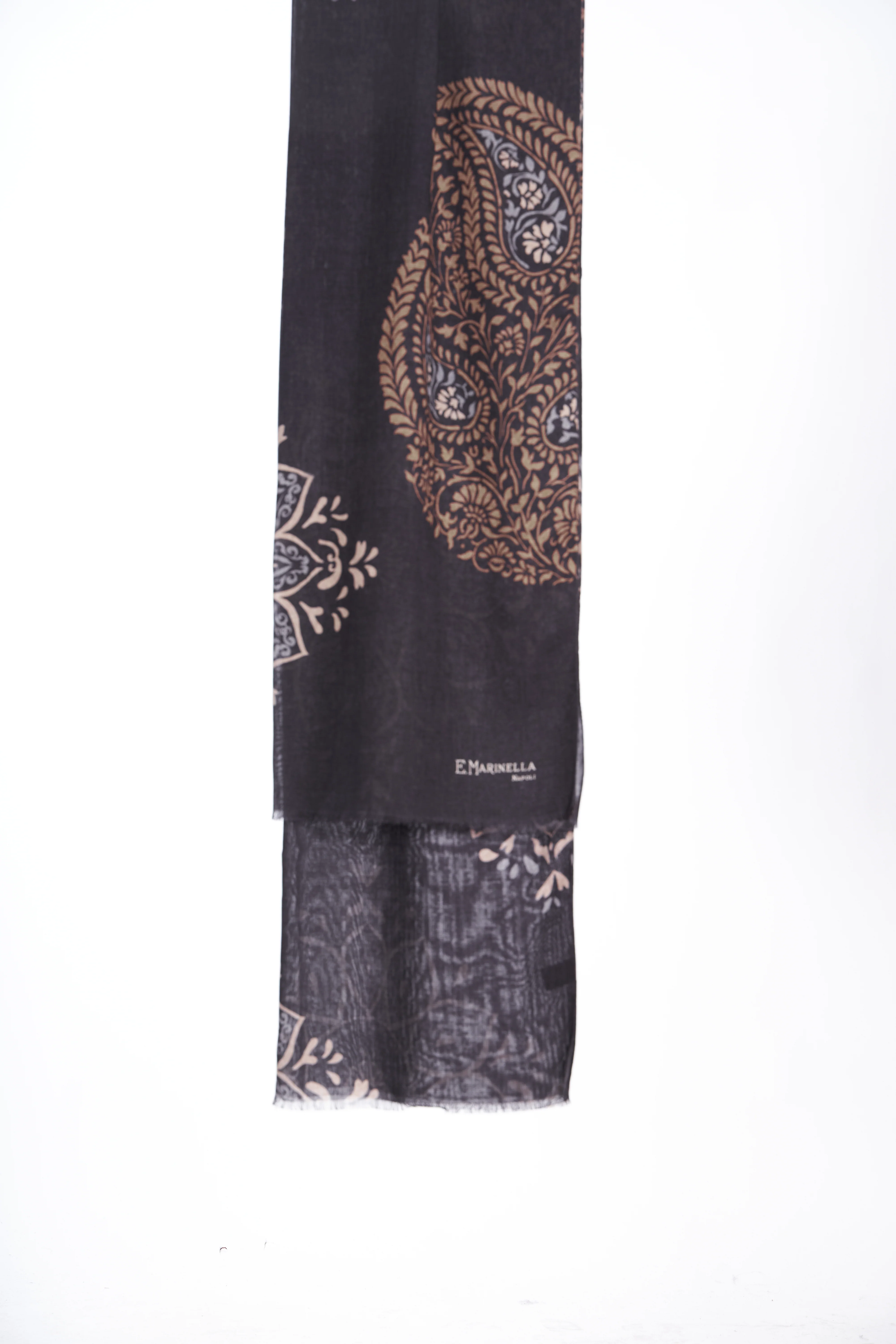 DARK BROWN WOOL, SILK AND CASHMERE STOLE - Image 2
