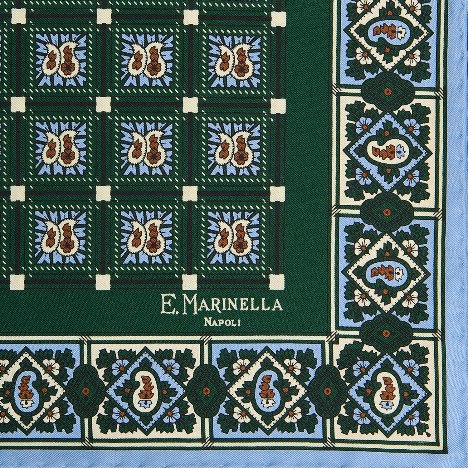 DARK GREEN HAND-PRINTED SILK POCKET SQUARE - Image 3