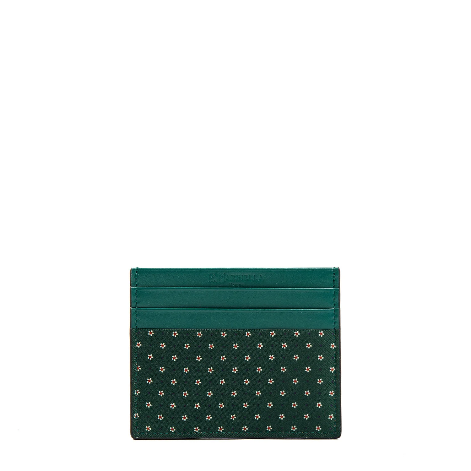 DARK GREEN LEATHER AND SILK CREDIT CARD HOLDER