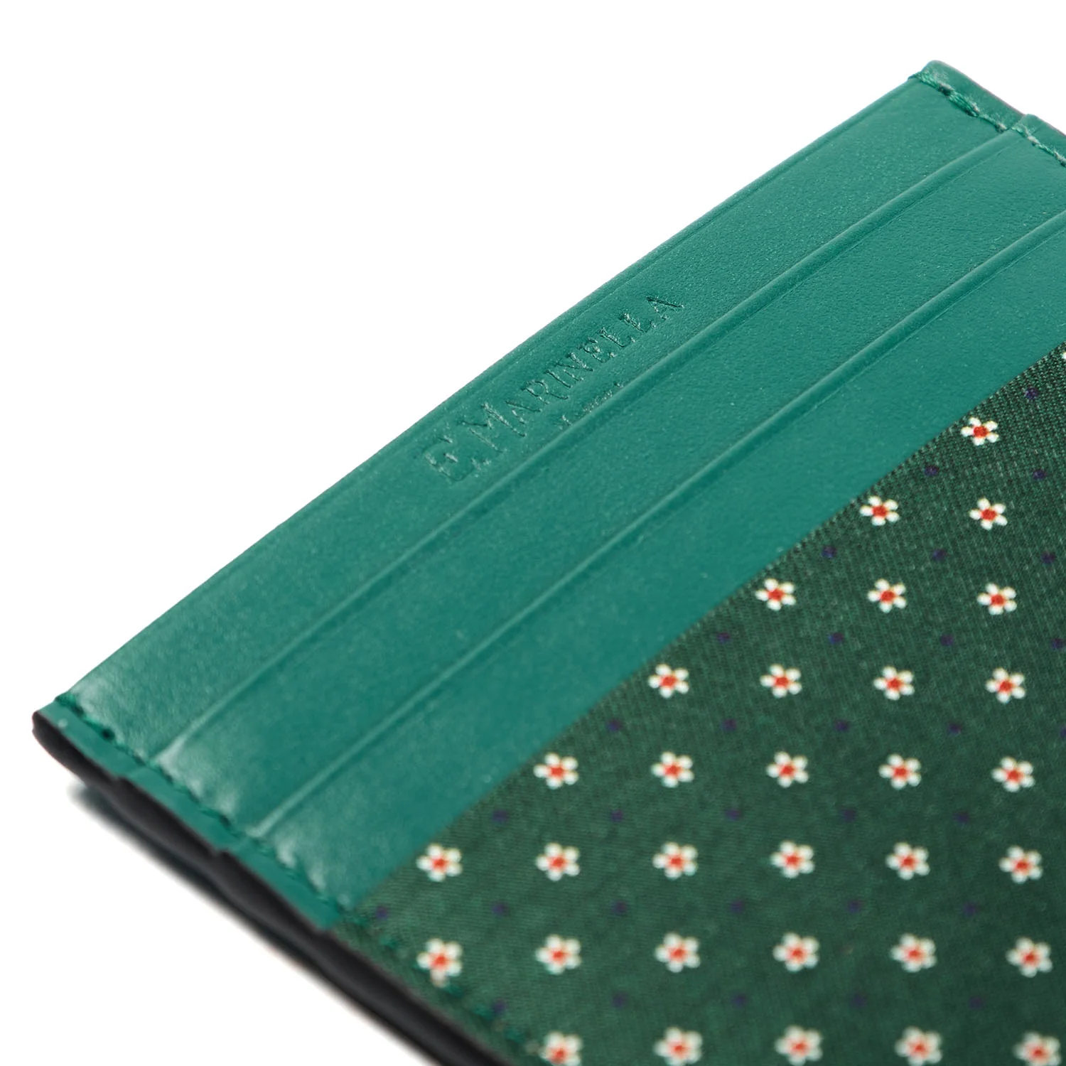DARK GREEN LEATHER AND SILK CREDIT CARD HOLDER - Image 4