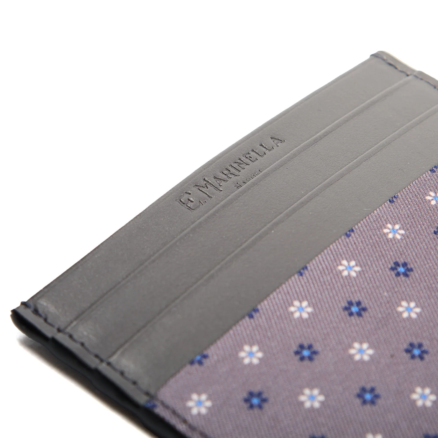 DARK GREY LEATHER AND SILK CREDIT CARD HOLDER - Image 4