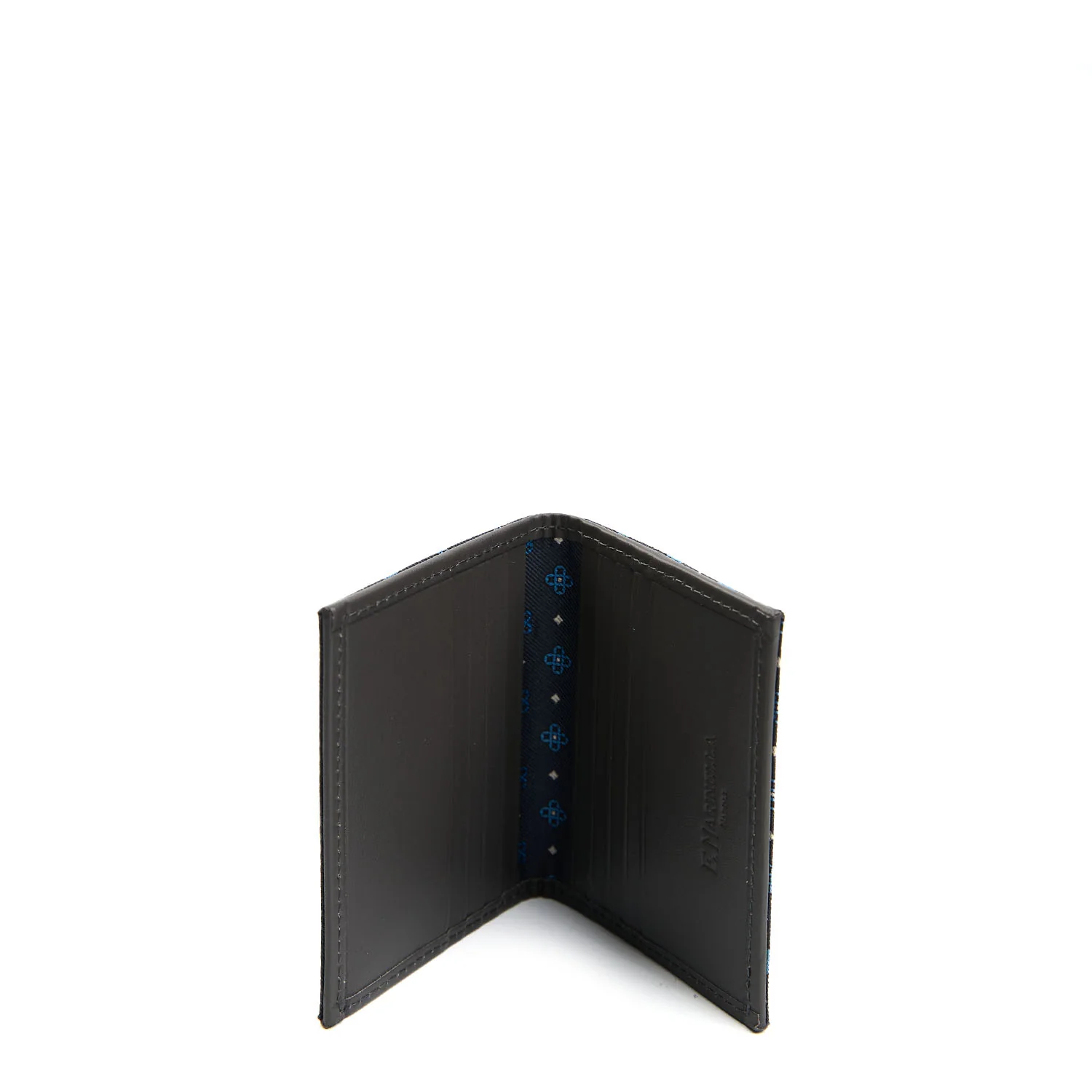 DARK GREY SILK AND LEATHER FOLDING CARD HOLDER - Image 2