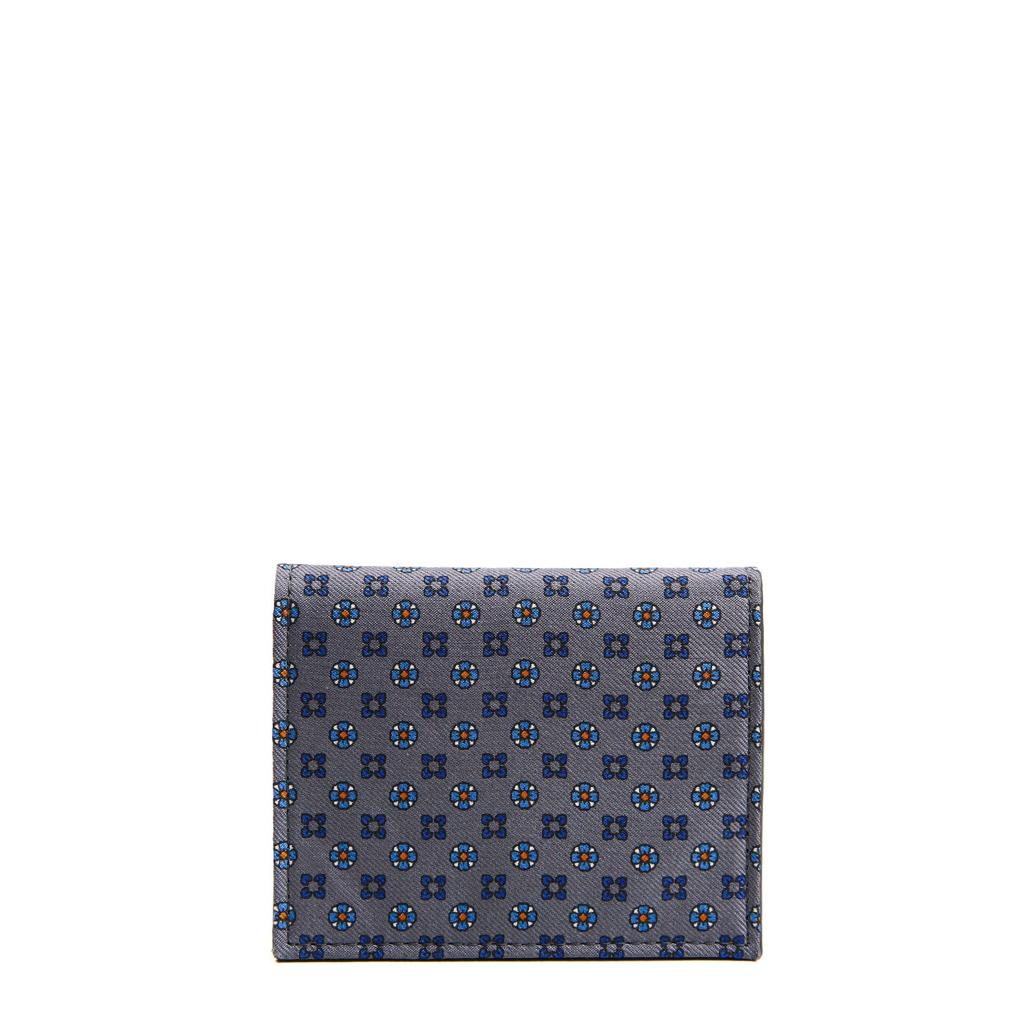 DARK GREY SILK AND LEATHER FOLDING CARD HOLDER