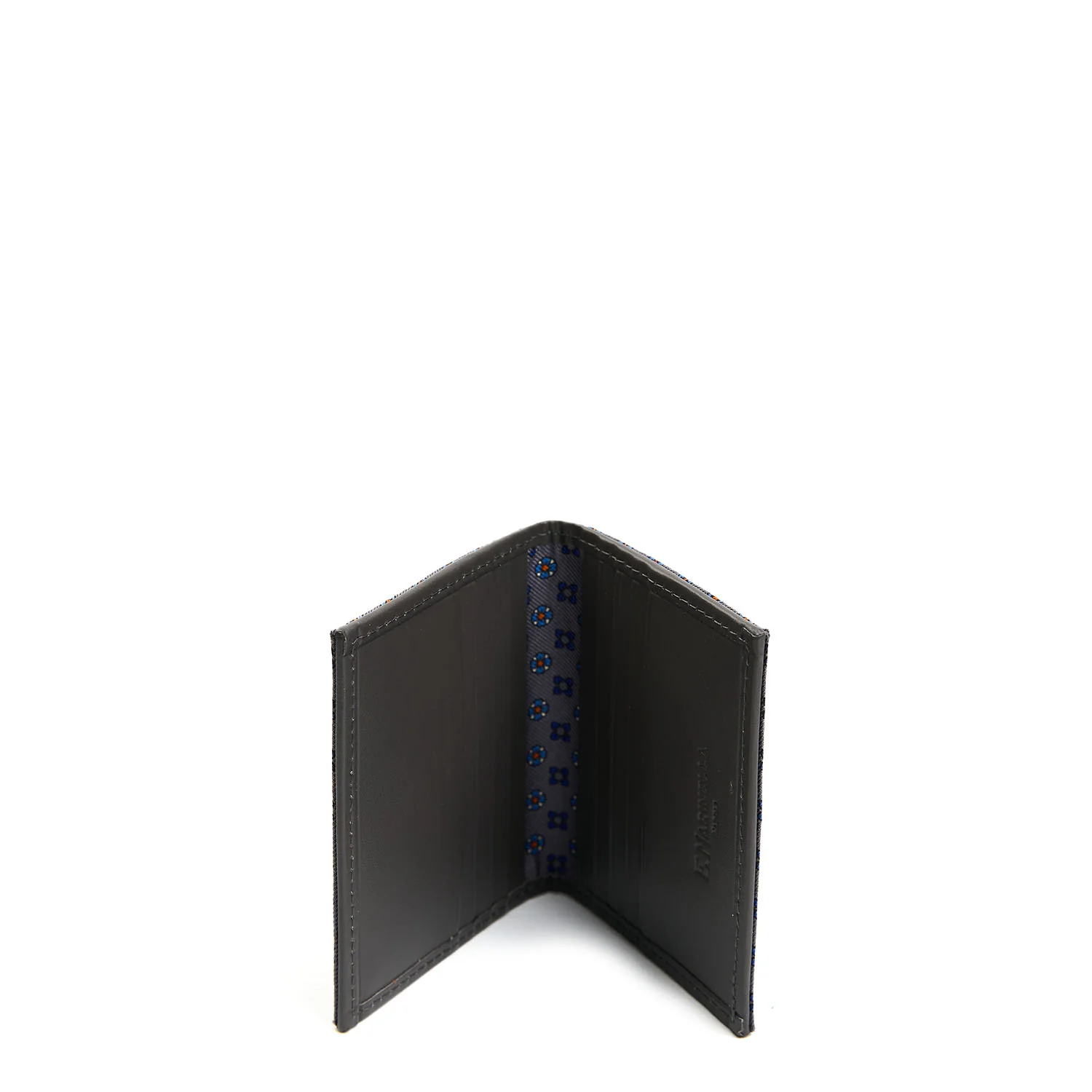DARK GREY SILK AND LEATHER FOLDING CARD HOLDER - Image 2