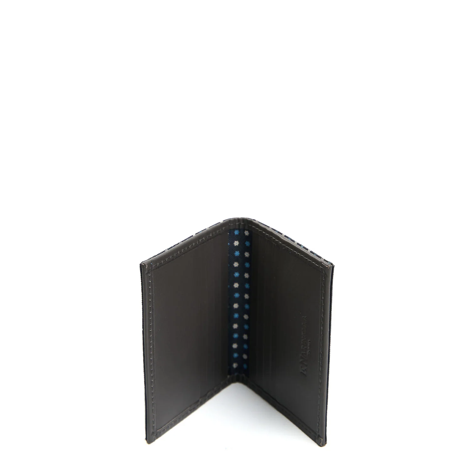 DARK GREY SILK AND LEATHER FOLDING CARD HOLDER - Image 2