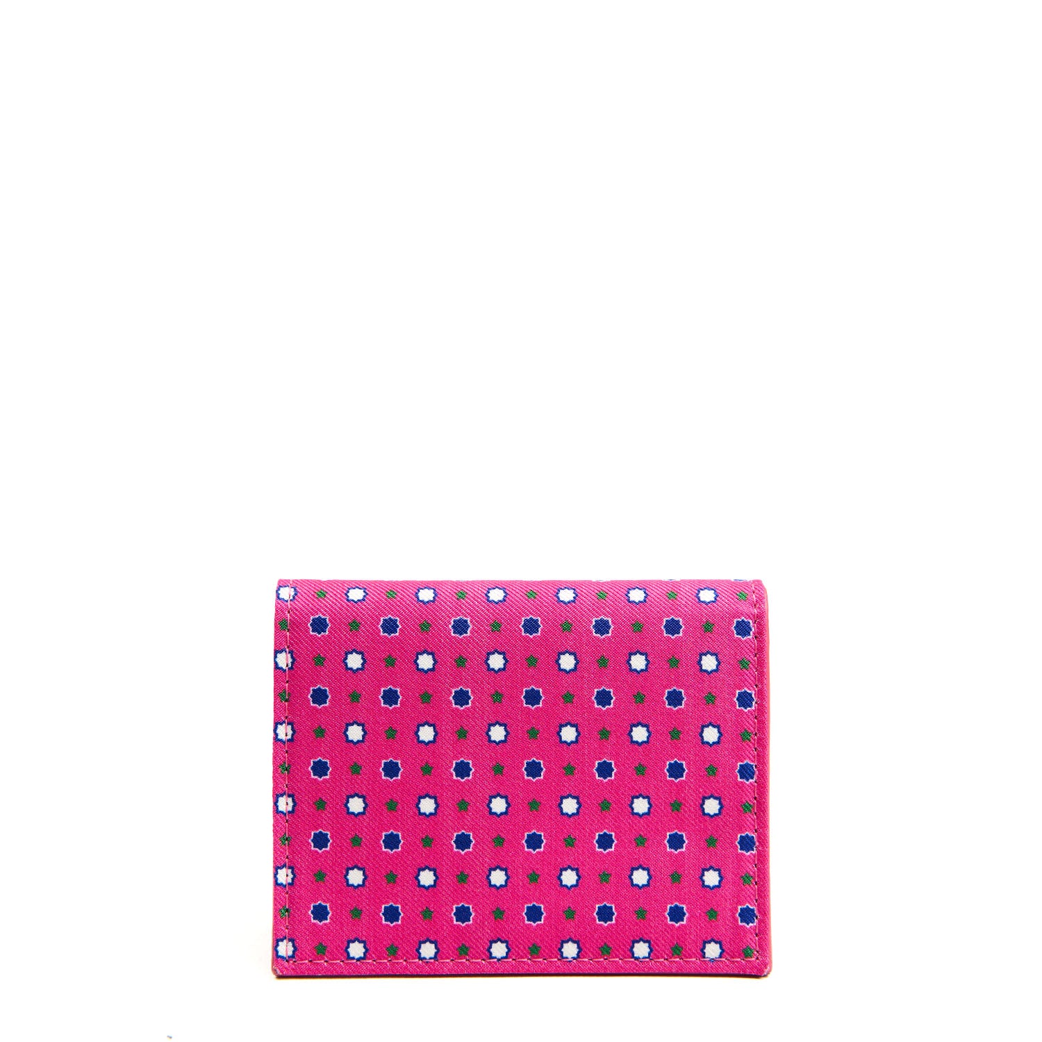 FUCHSIA SILK AND LEATHER FOLDING CARD HOLDER