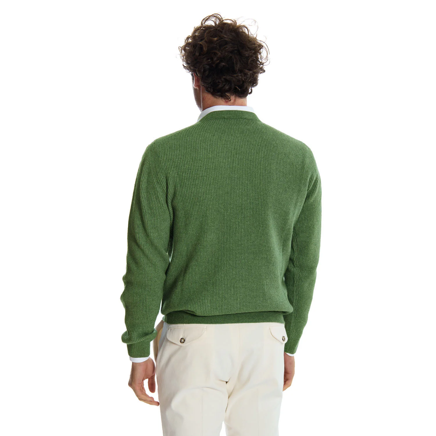 GREEN RIBBED CREWNECK SWEATER - Image 2