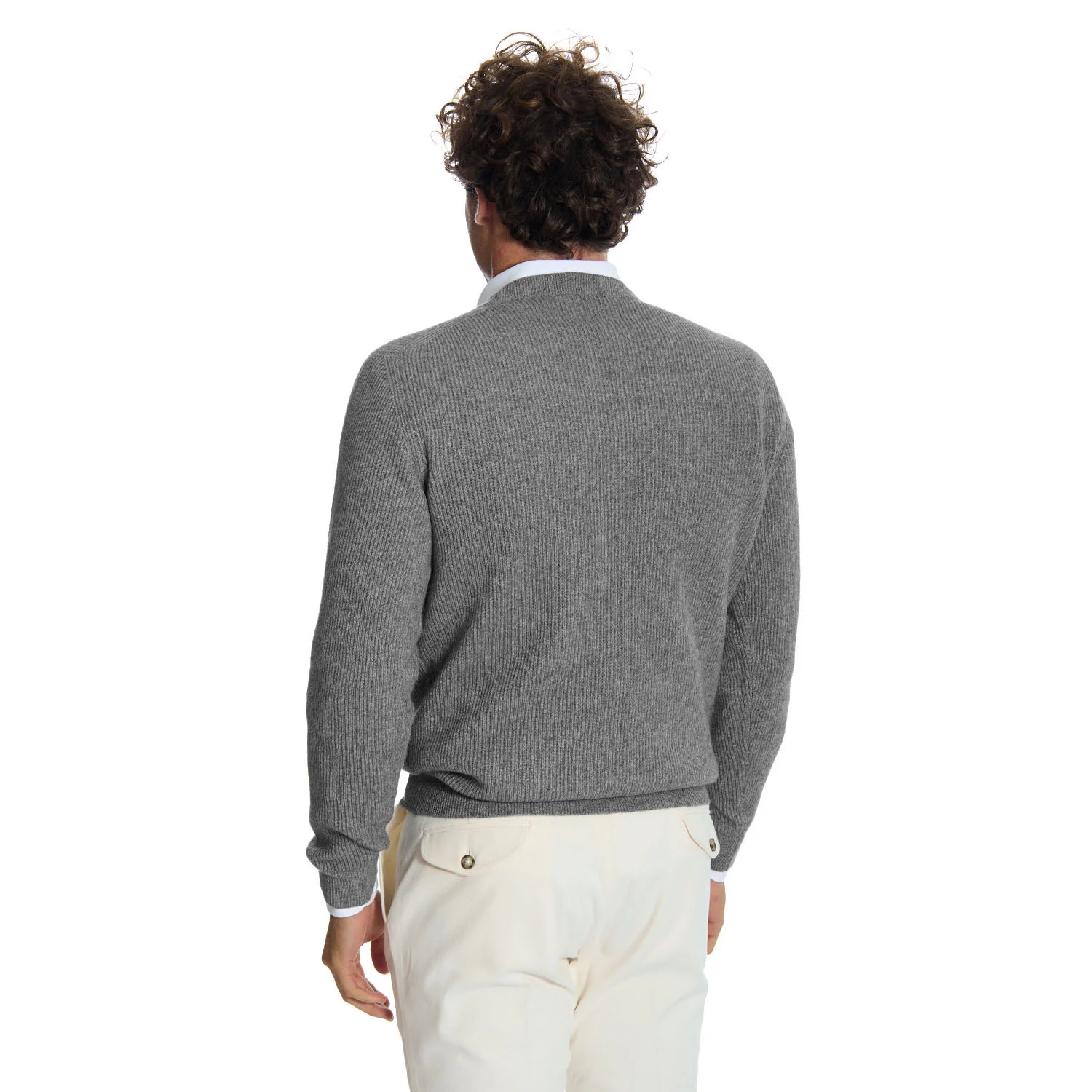 GREY RIBBED CREWNECK SWEATER - Image 2