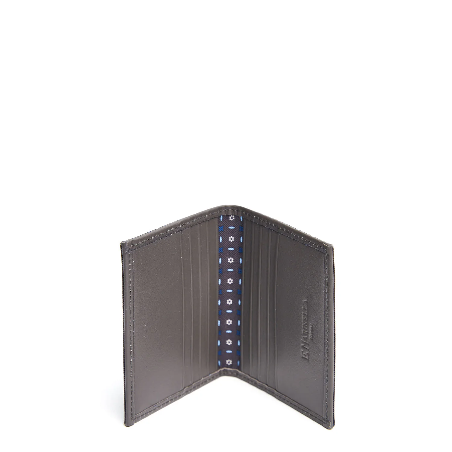 GREY LEATHER AND SILK FOLDING CARD HOLDER - Image 2