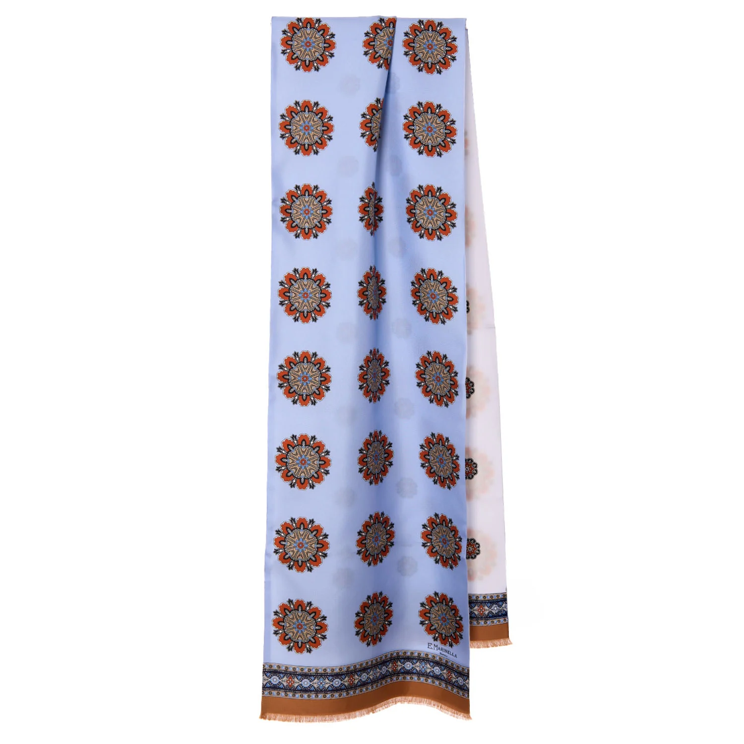 LIGHT BLUE  AND BEIGE DOUBLE SILK SCARF