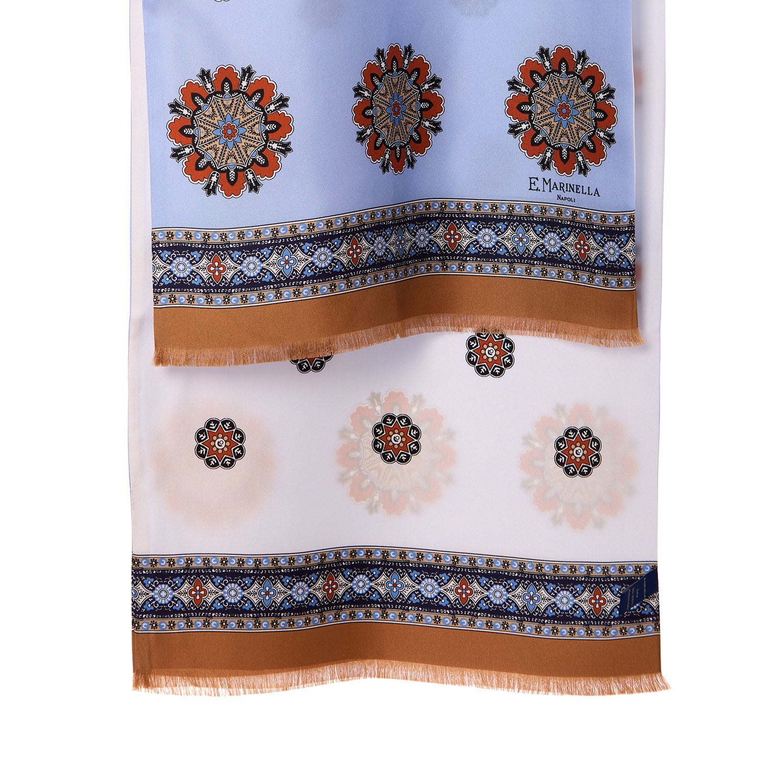LIGHT BLUE  AND BEIGE DOUBLE SILK SCARF - Image 2
