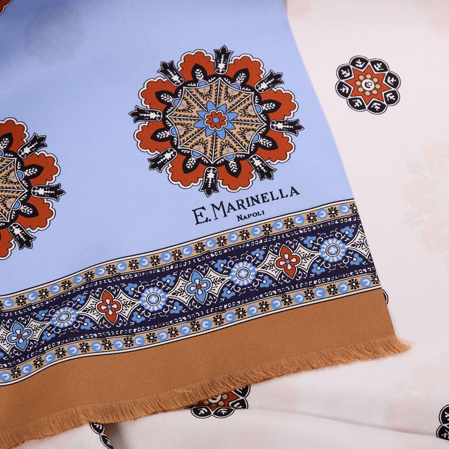 LIGHT BLUE  AND BEIGE DOUBLE SILK SCARF - Image 4