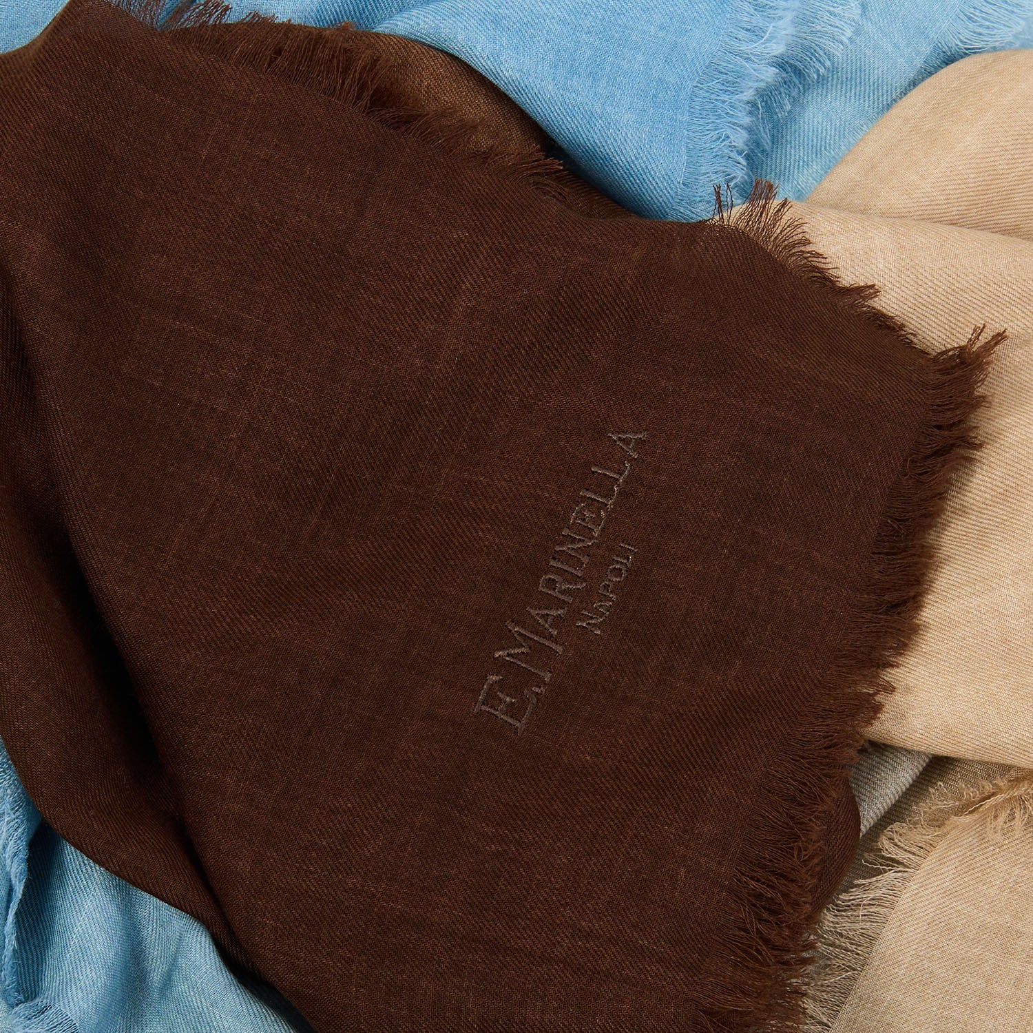 LIGHT BLUE AND BROWN CASHMERE PASHMINA - Image 4