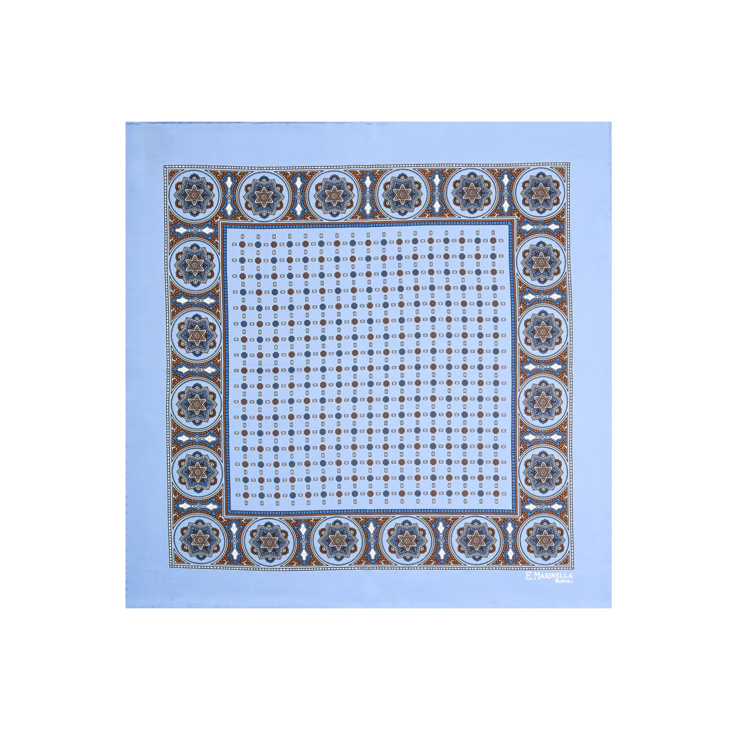 LIGHT BLUE HAND-PRINTED SILK POCKET SQUARE