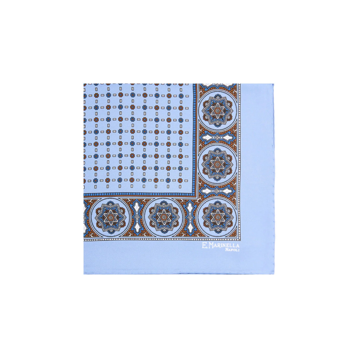 LIGHT BLUE HAND-PRINTED SILK POCKET SQUARE - Image 2