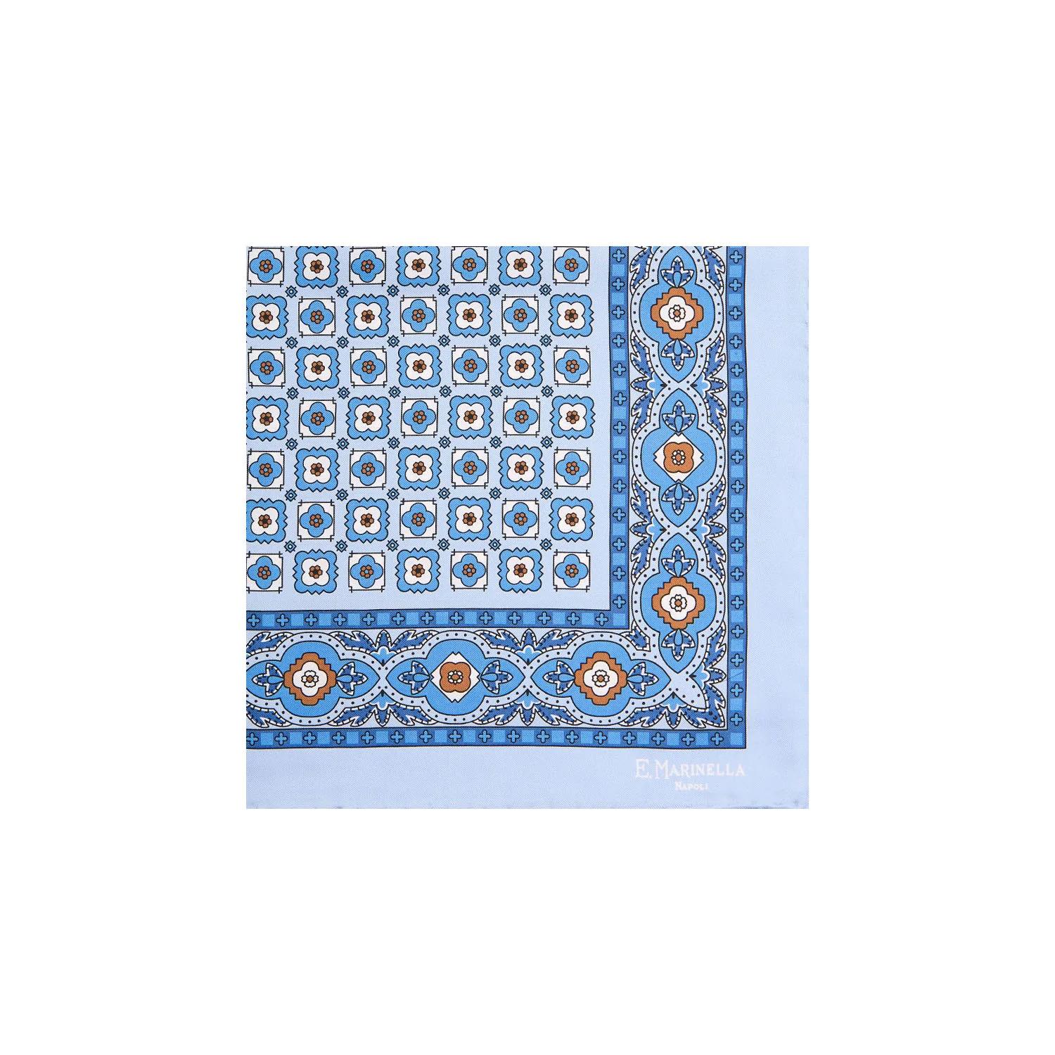 LIGHT BLUE HAND-PRINTED SILK POCKET SQUARE - Image 2