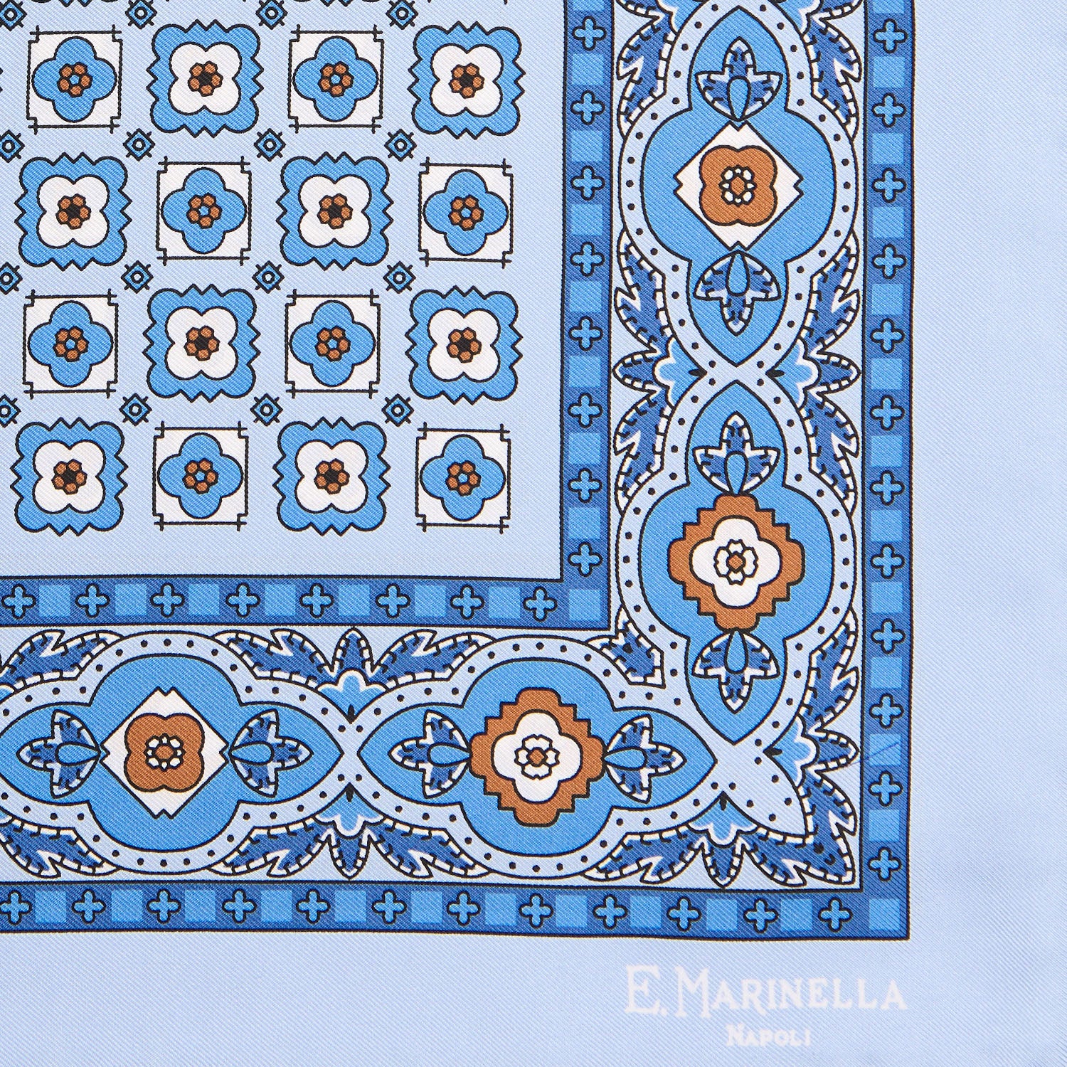 LIGHT BLUE HAND-PRINTED SILK POCKET SQUARE - Image 3