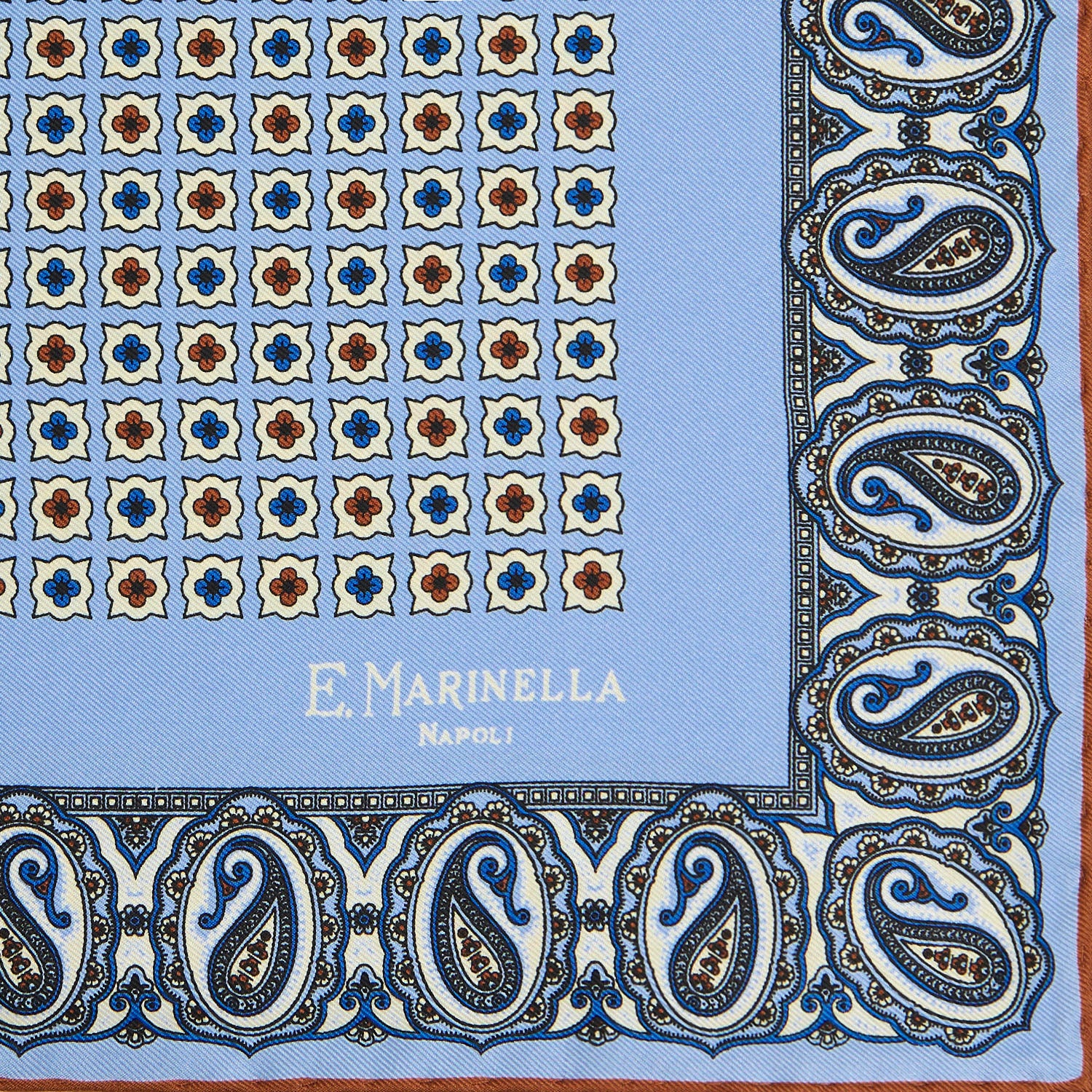 LIGHT BLUE HAND-PRINTED SILK POCKET SQUARE - Image 3