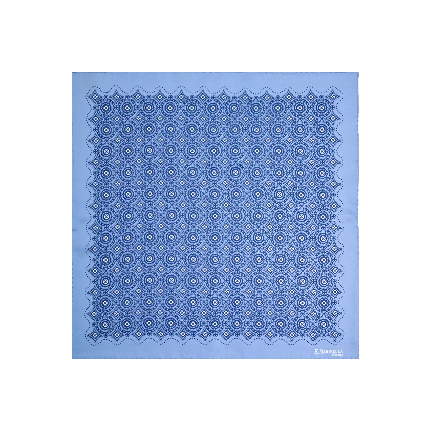 LIGHT BLUE HAND-PRINTED SILK POCKET SQUARE